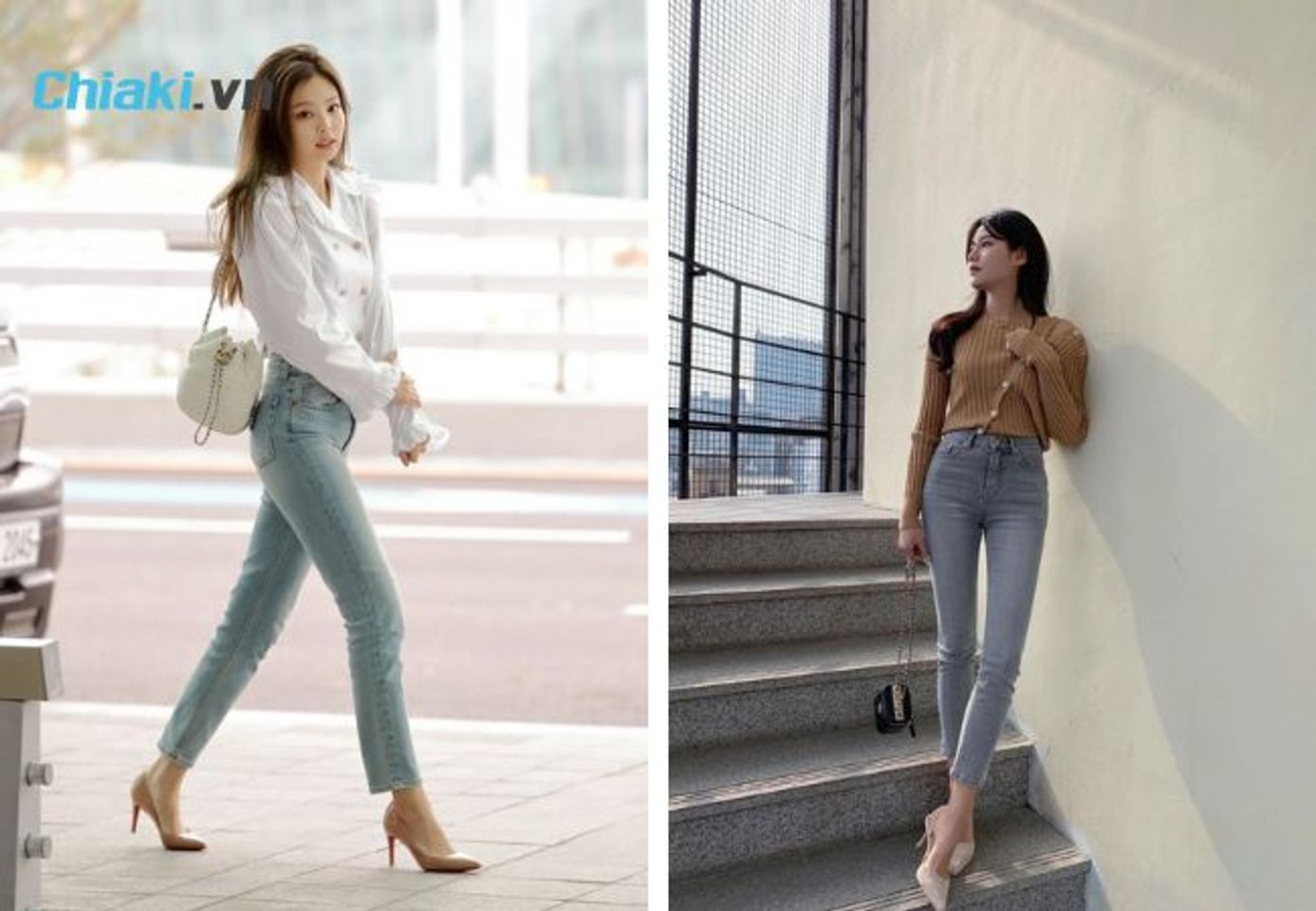 Gi&agrave;y cao g&oacute;t kết hợp quần jean nữ