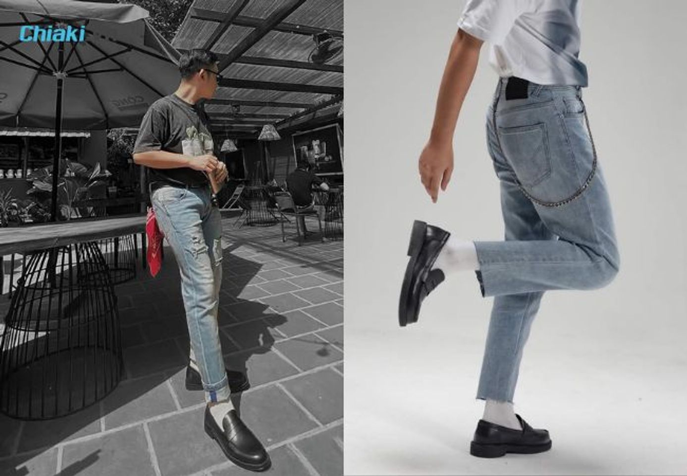Gi&agrave;y Loafer da v&agrave; quần Jean slim-fit linh hoạt cho người sử dụng