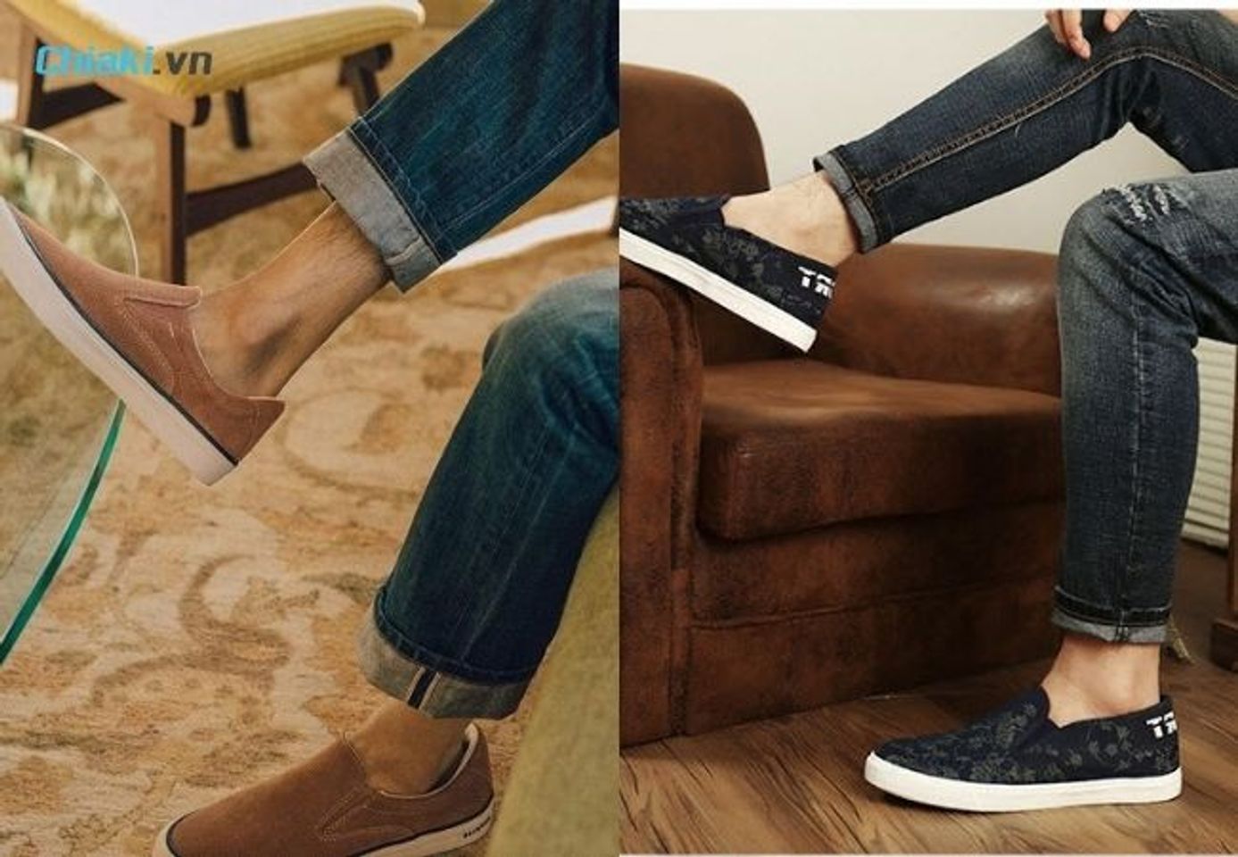 Gi&agrave;y Loafer vải hoặc nỉ với quần jean s&aacute;ng m&agrave;u tạo sự kh&aacute;c biệt