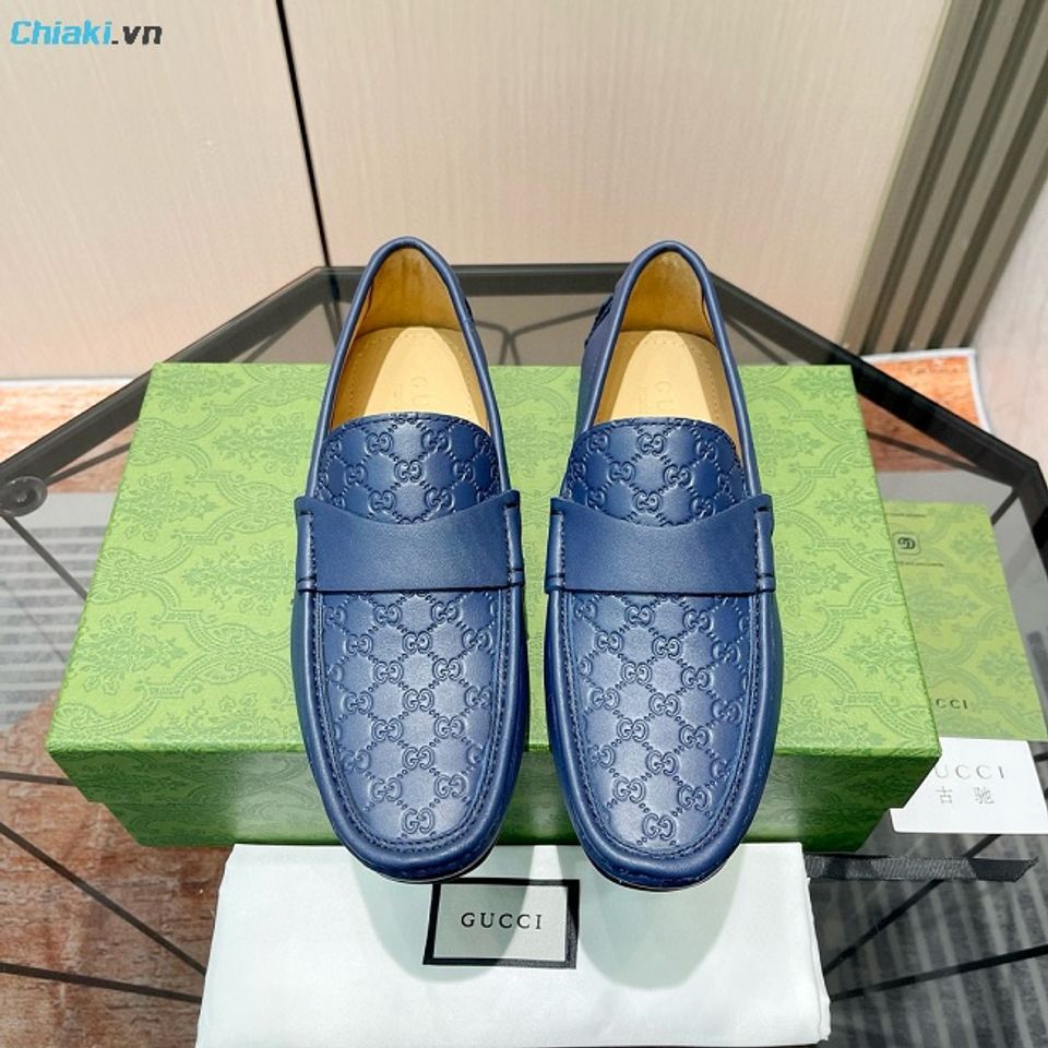 Gi&agrave;y lười nam Gucci Navy Guccissima Driving Loafers cao cấp