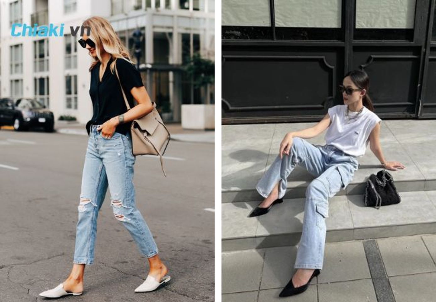 Gi&agrave;y Mules dịu d&agrave;ng mix c&ugrave;ng quần jean nữ