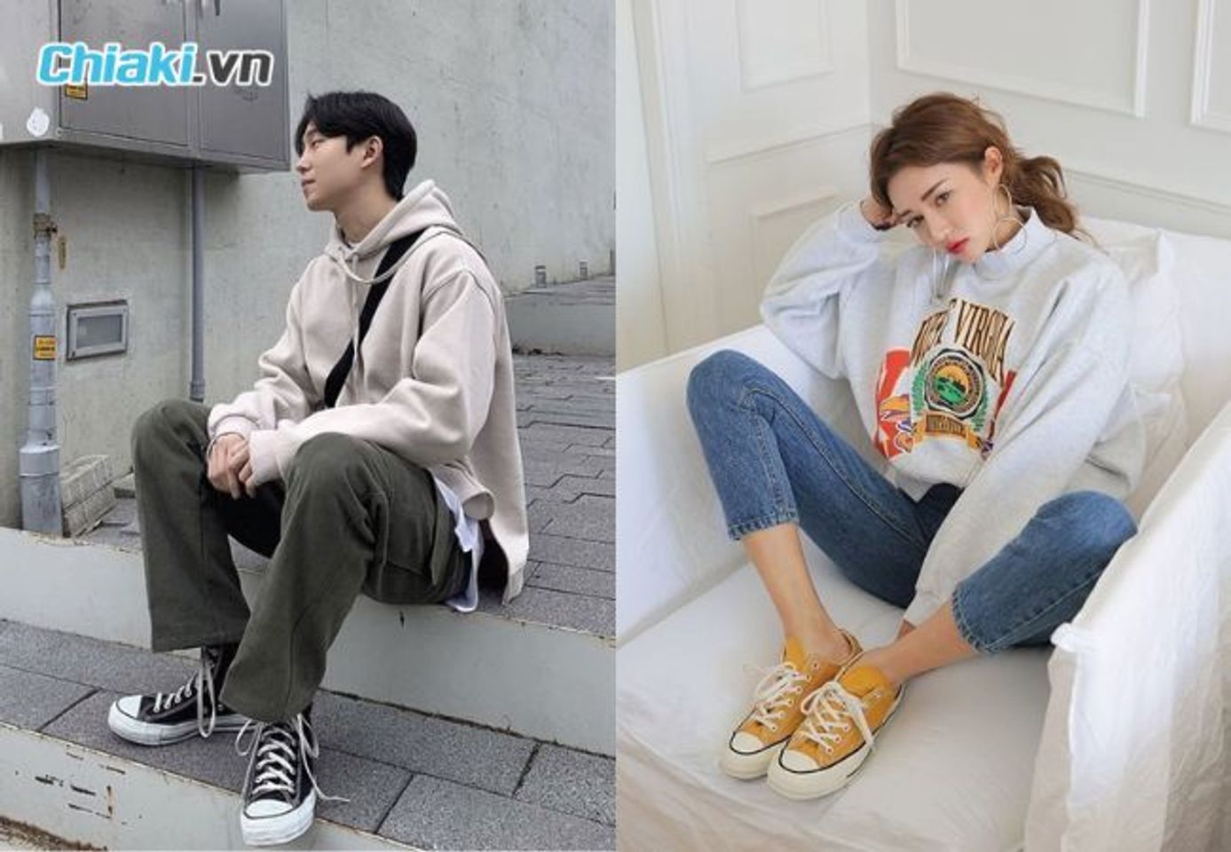 Hoodie quần jean v&agrave; Converse