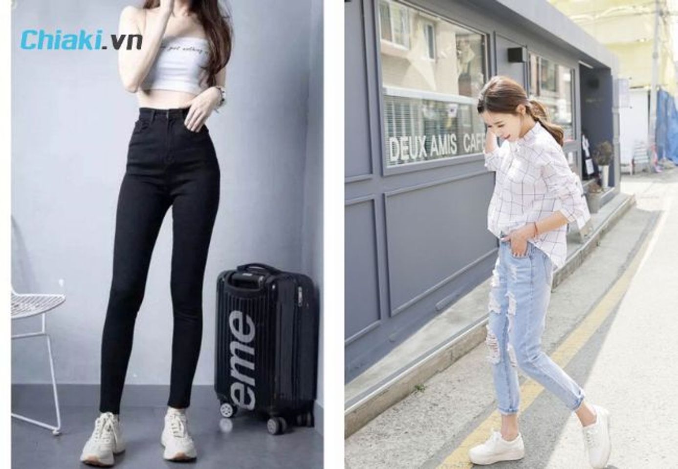 Kết hợp gi&agrave;y thể thao nữ trắng c&ugrave;ng quần skinny