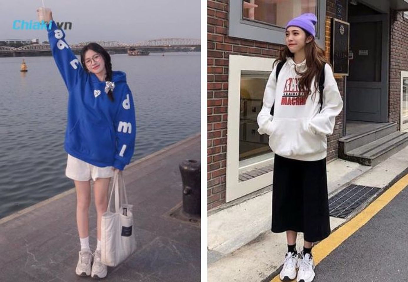 Kết hợp gi&agrave;y trắng nữ c&ugrave;ng &aacute;o hoodie