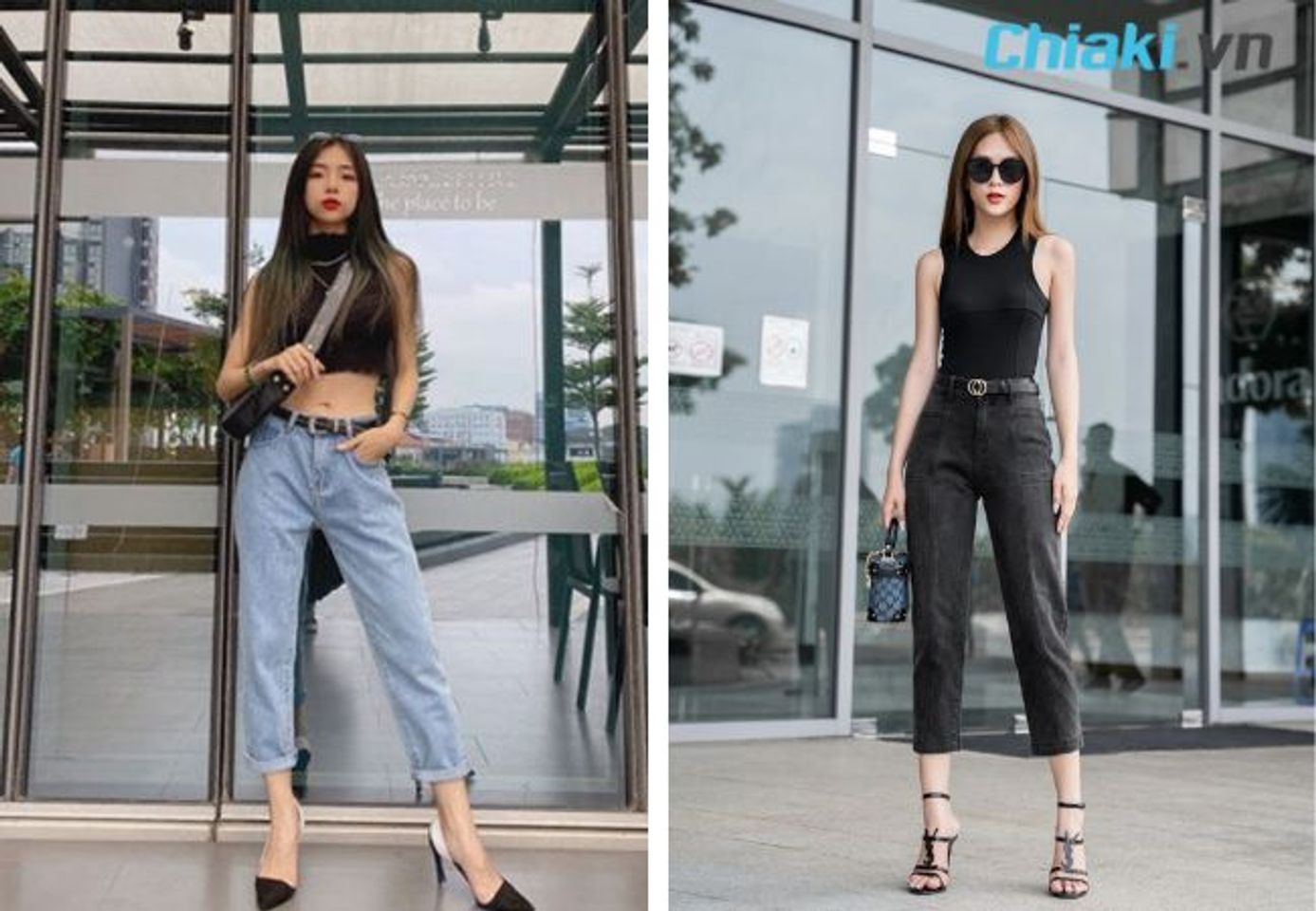 Mặc quần baggy jean đi gi&agrave;y cao g&oacute;t&nbsp;
