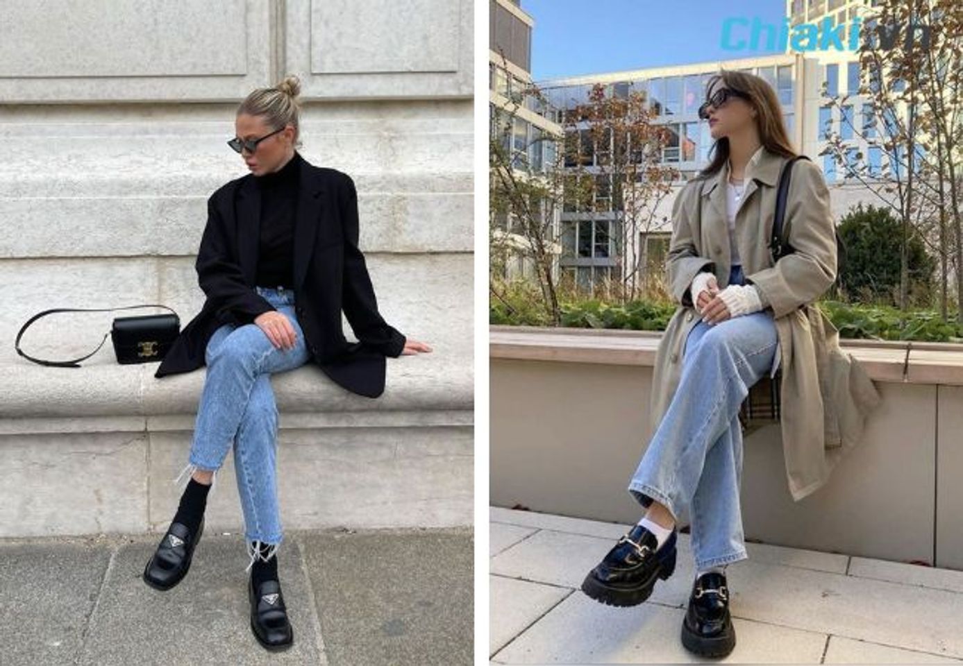 Mặc quần baggy jean đi gi&agrave;y loafer