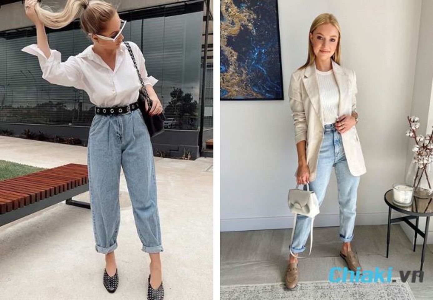 Mặc quần baggy jean đi gi&agrave;y mule