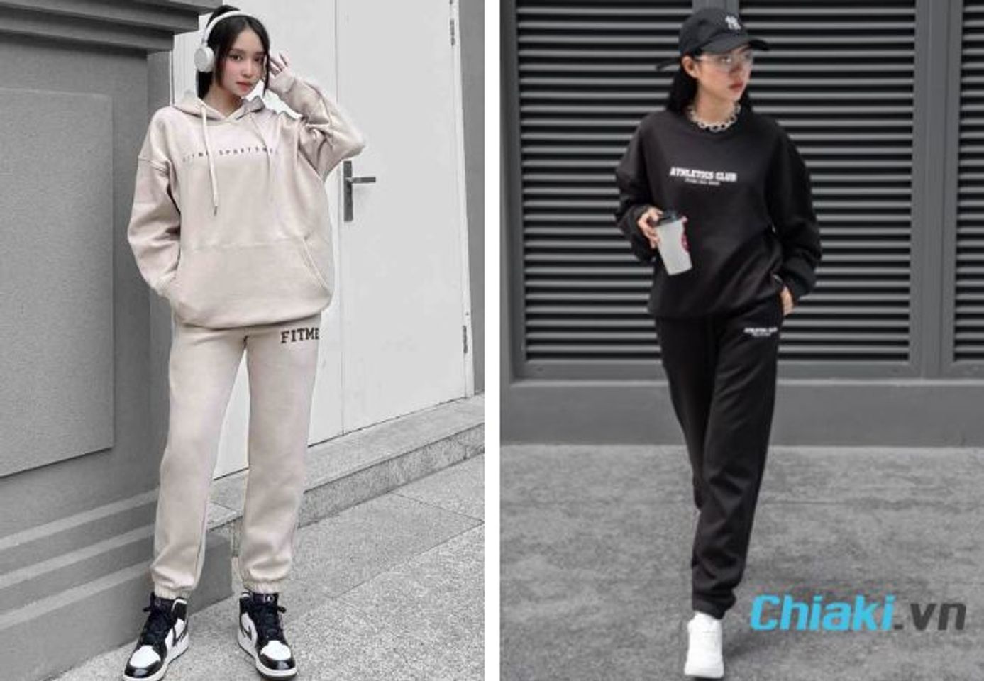 Mix đồ với gi&agrave;y sneaker nữ + quần jogger + &aacute;o hoodie/sweater