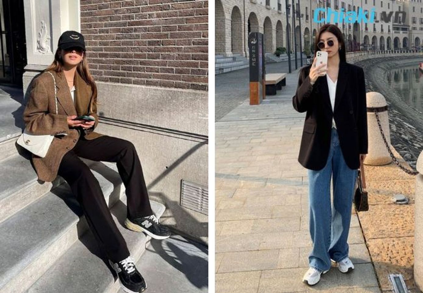 Mix đồ với gi&agrave;y sneaker nữ v&agrave; &aacute;o blazer