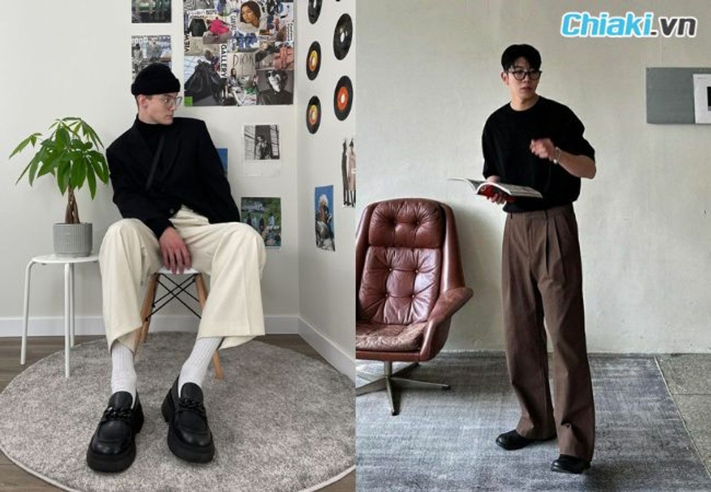 Mix gi&agrave;y loafer với quần ống đứng