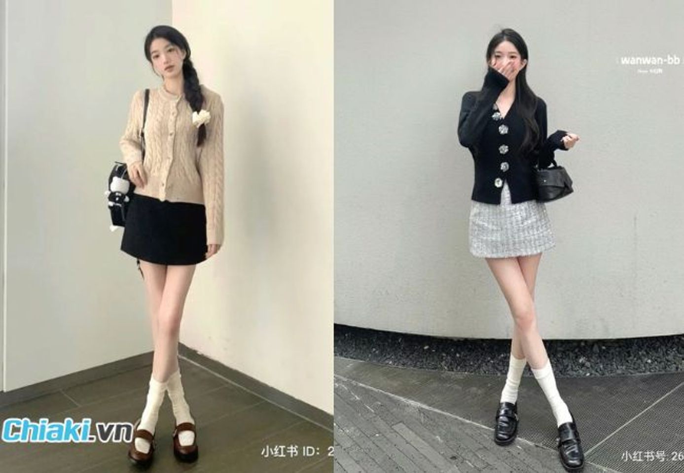 &Aacute;o Cardigan kết hợp ch&acirc;n v&aacute;y d&agrave;i hoặc ch&acirc;n v&aacute;y ngắn + gi&agrave;y lười ph&ugrave; hợp cho thời tiết thu đ&ocirc;ng