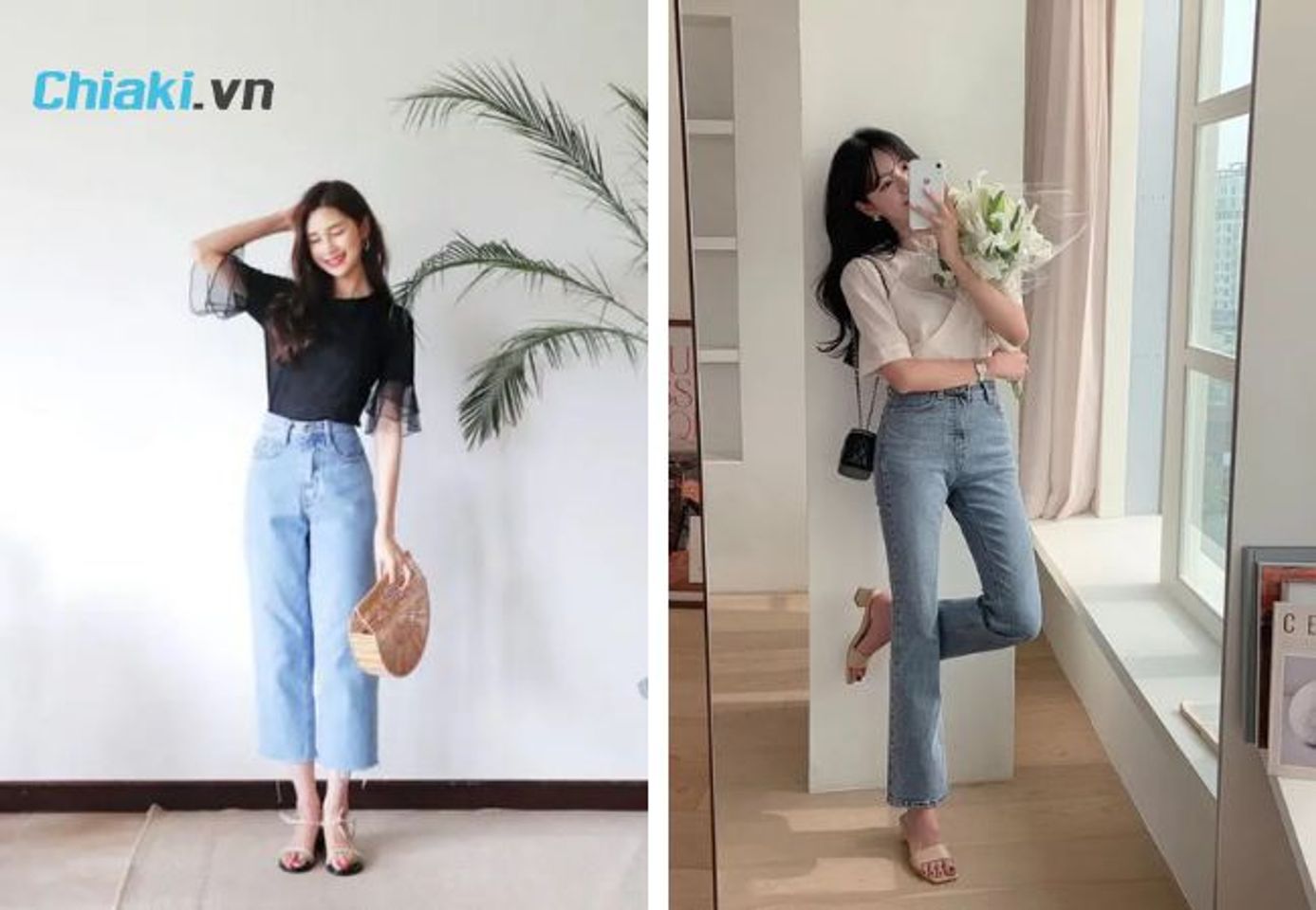 Mix quần jean nữ c&ugrave;ng gi&agrave;y sandal