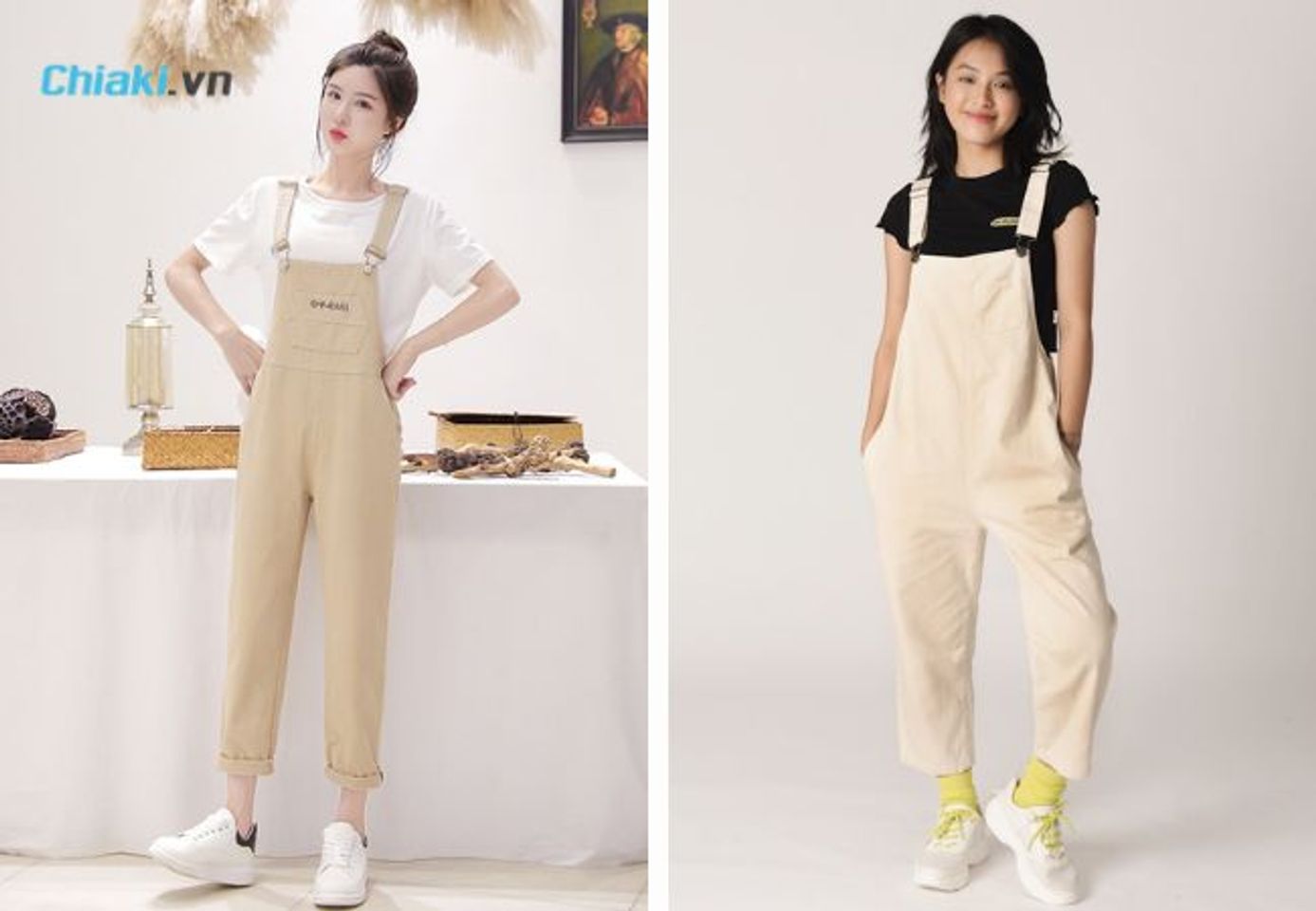 Mix quần yếm c&ugrave;ng gi&agrave;y trắng