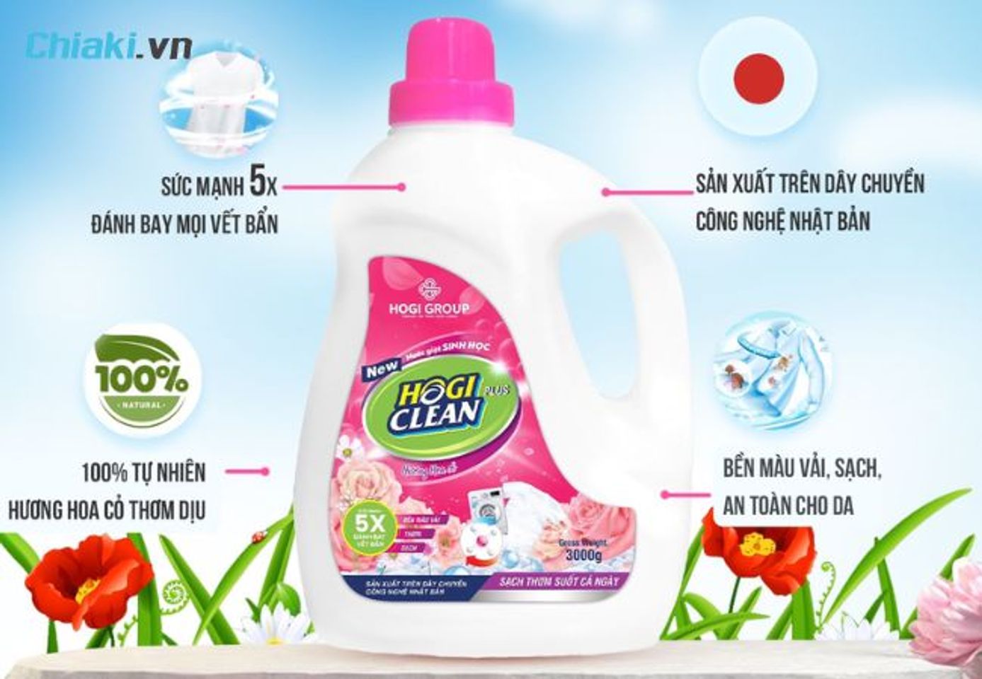 Nước giặt quần &aacute;o bằng tay Hogi Clean hương hoa cỏ