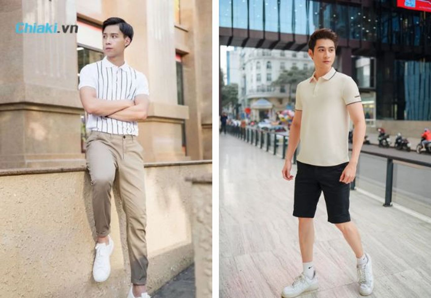 Phối &aacute;o polo với gi&agrave;y trắng nam