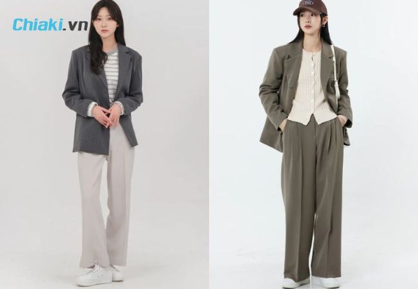 Phối Blazer + &aacute;o thun c&ugrave;ng gi&agrave;y thể thao trắng nữ
