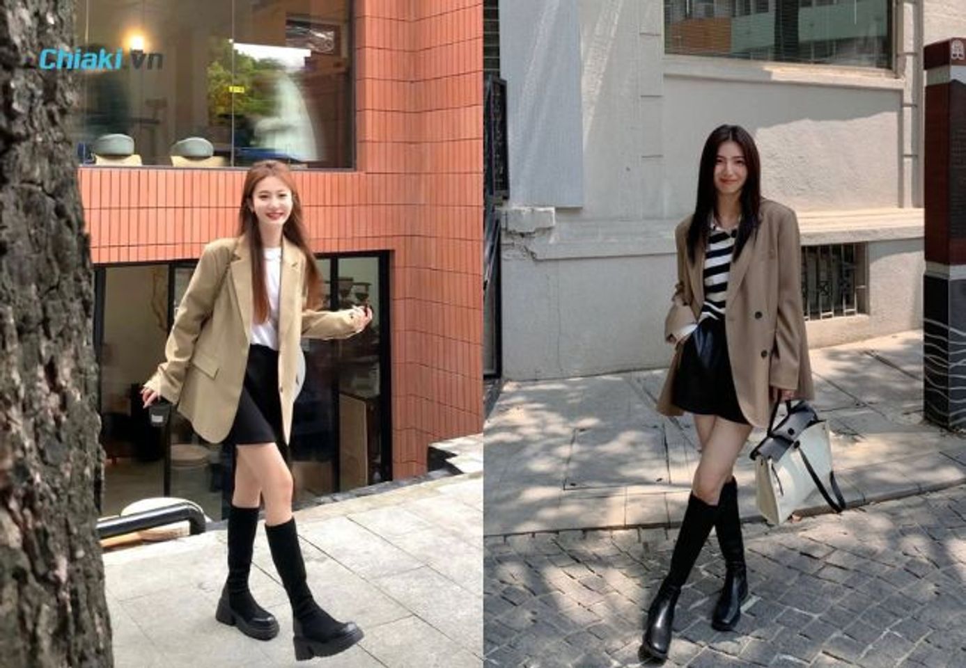 Phối đồ gi&agrave;y boot cao cổ với &aacute;o blazer d&aacute;ng d&agrave;i lịch sự v&agrave; tr&ocirc;ng thời trang