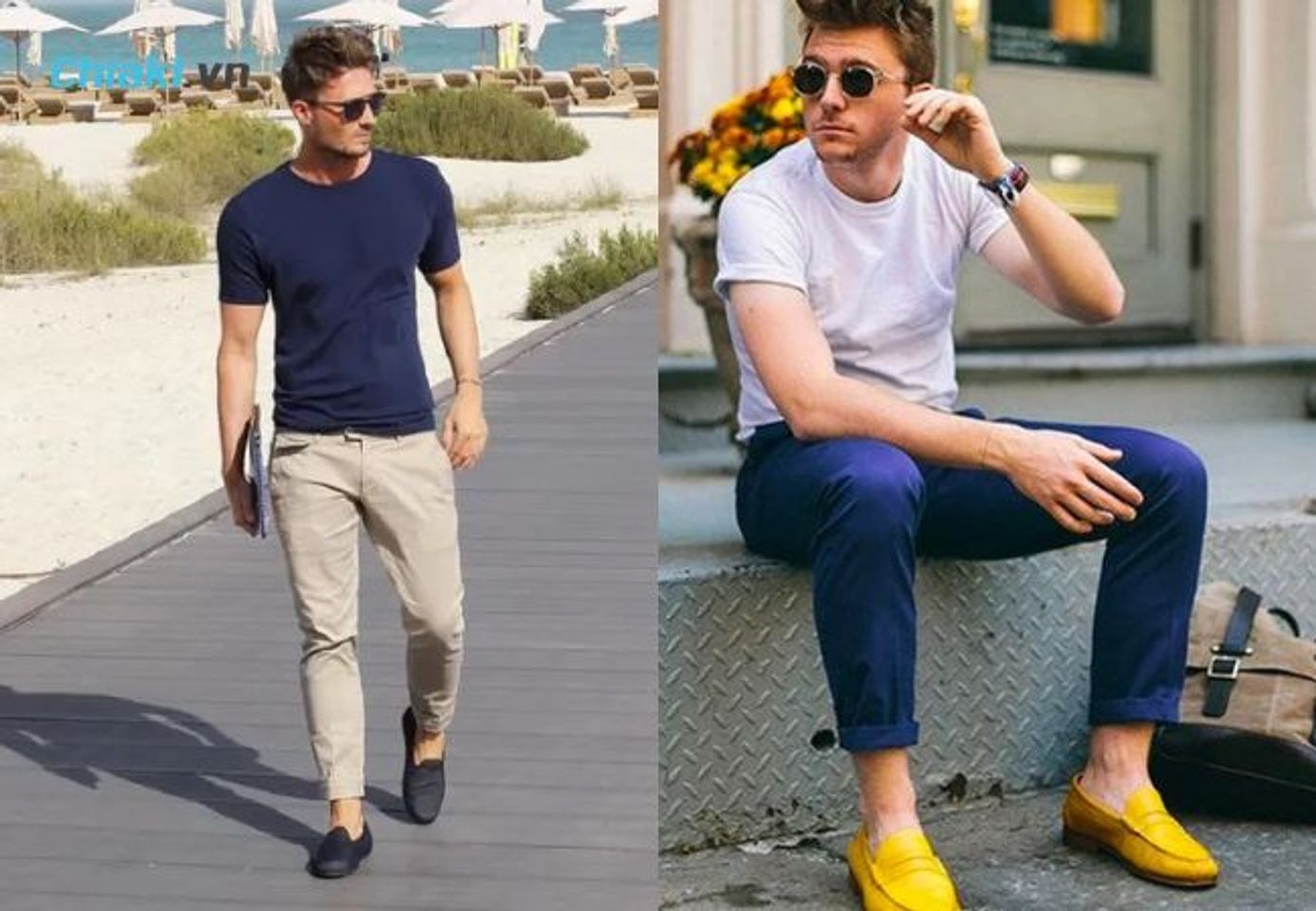 Gi&agrave;y lười nam kết hợp &aacute;o thun năng động hợp đi chơi, đi gặp gỡ bạn b&egrave;