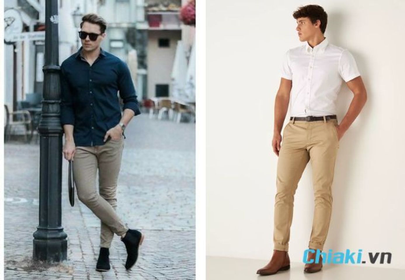 Phối đồ với chelsea boots nam, quần kaki v&agrave; &aacute;o sơ mi