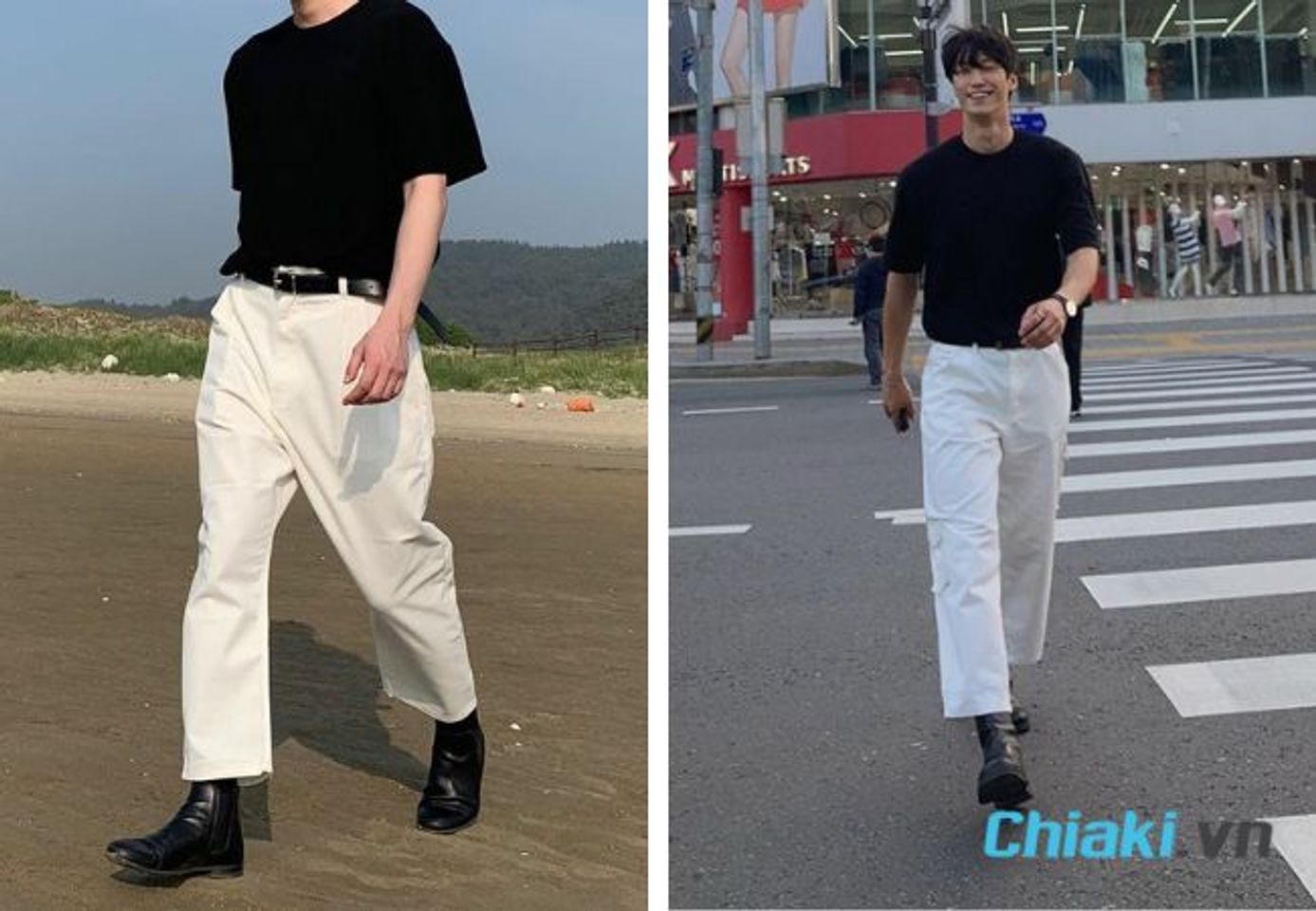 Phối đồ với chelsea boots nam, quần kaki v&agrave; &aacute;o thun