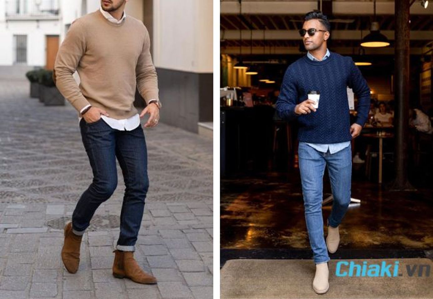 Phối đồ với gi&agrave;y chelsea boots nam + sweater