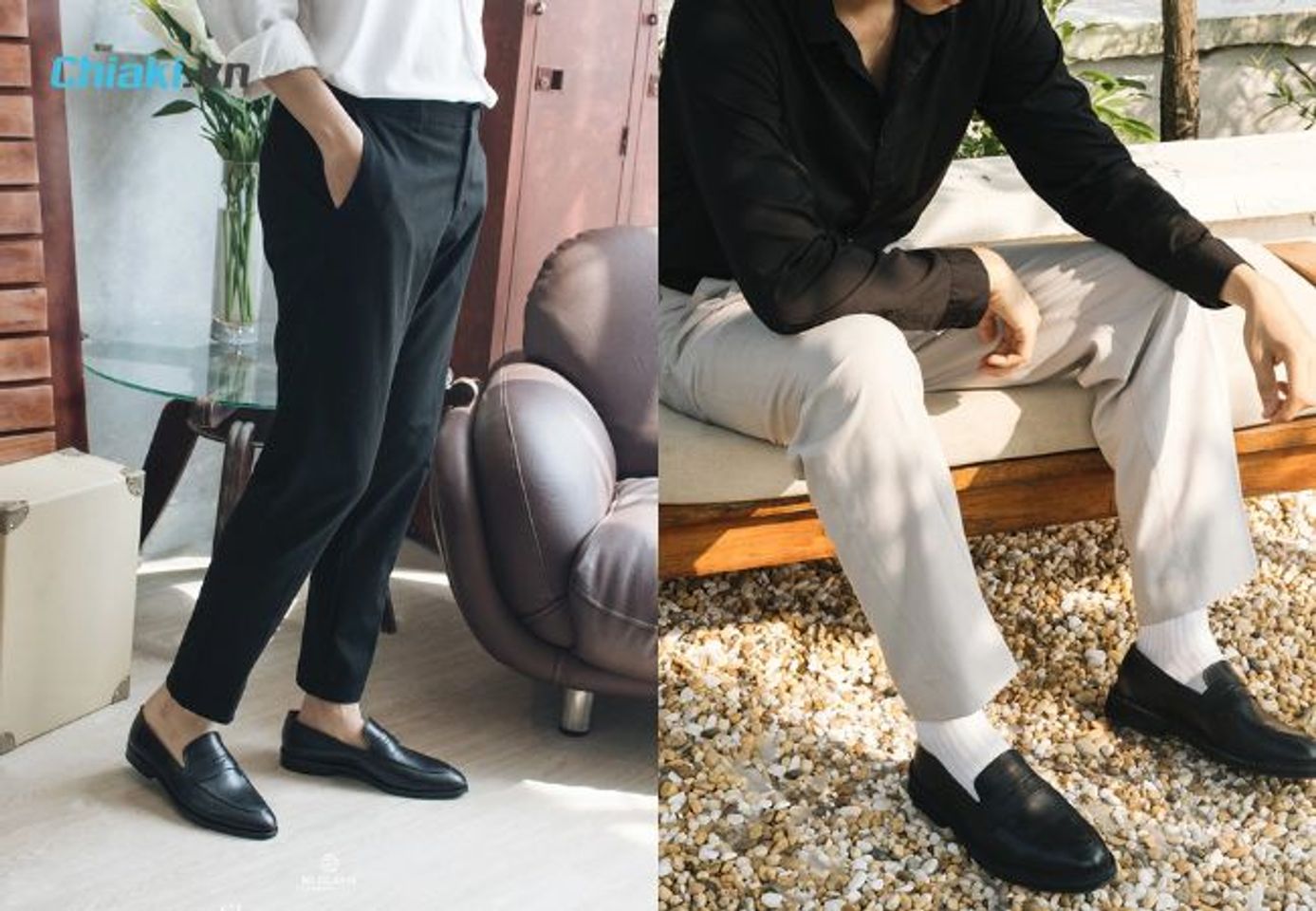 Phối đồ với gi&agrave;y lười da nam với quần t&acirc;y khiến bạn tr&ocirc;ng trưởng th&agrave;nh hơn