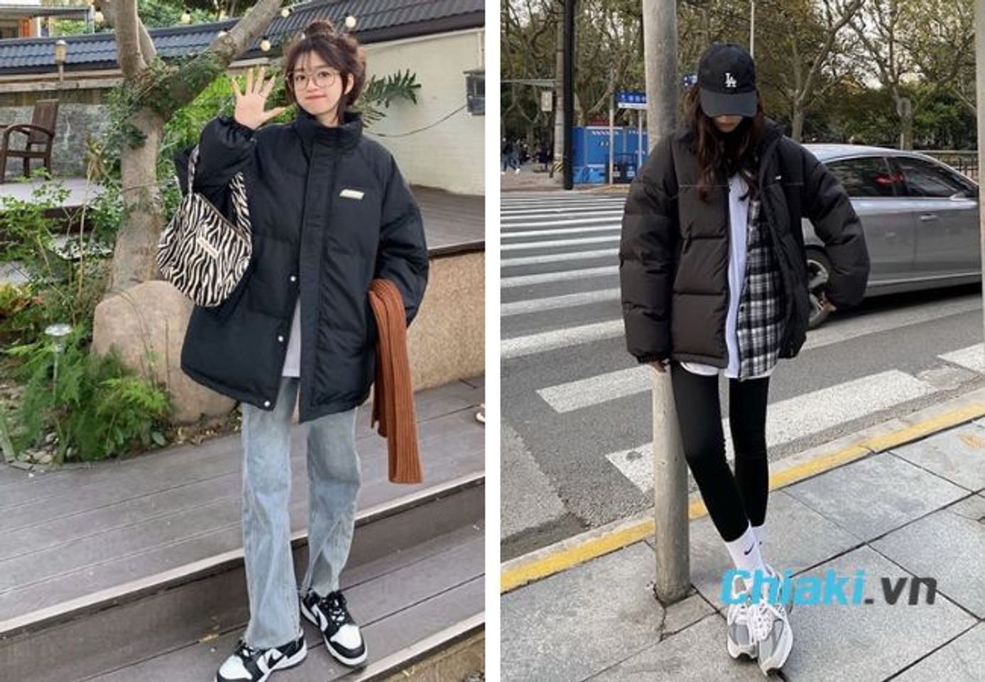 Phối đồ với gi&agrave;y sneaker nữ v&agrave; &aacute;o phao