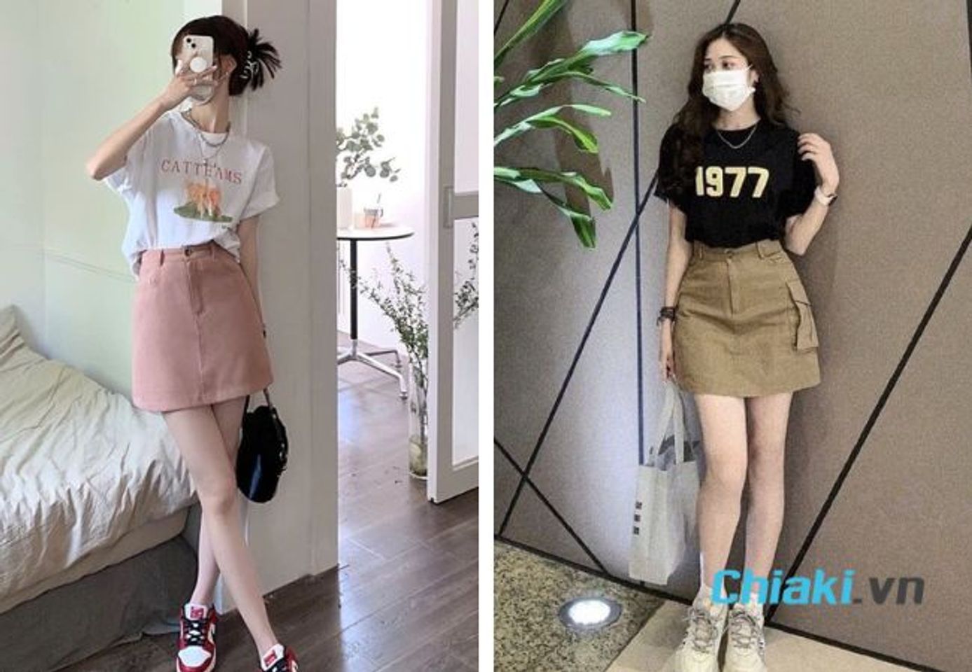 Phối đồ với gi&agrave;y sneaker nữ v&agrave; ch&acirc;n v&aacute;y chữ A