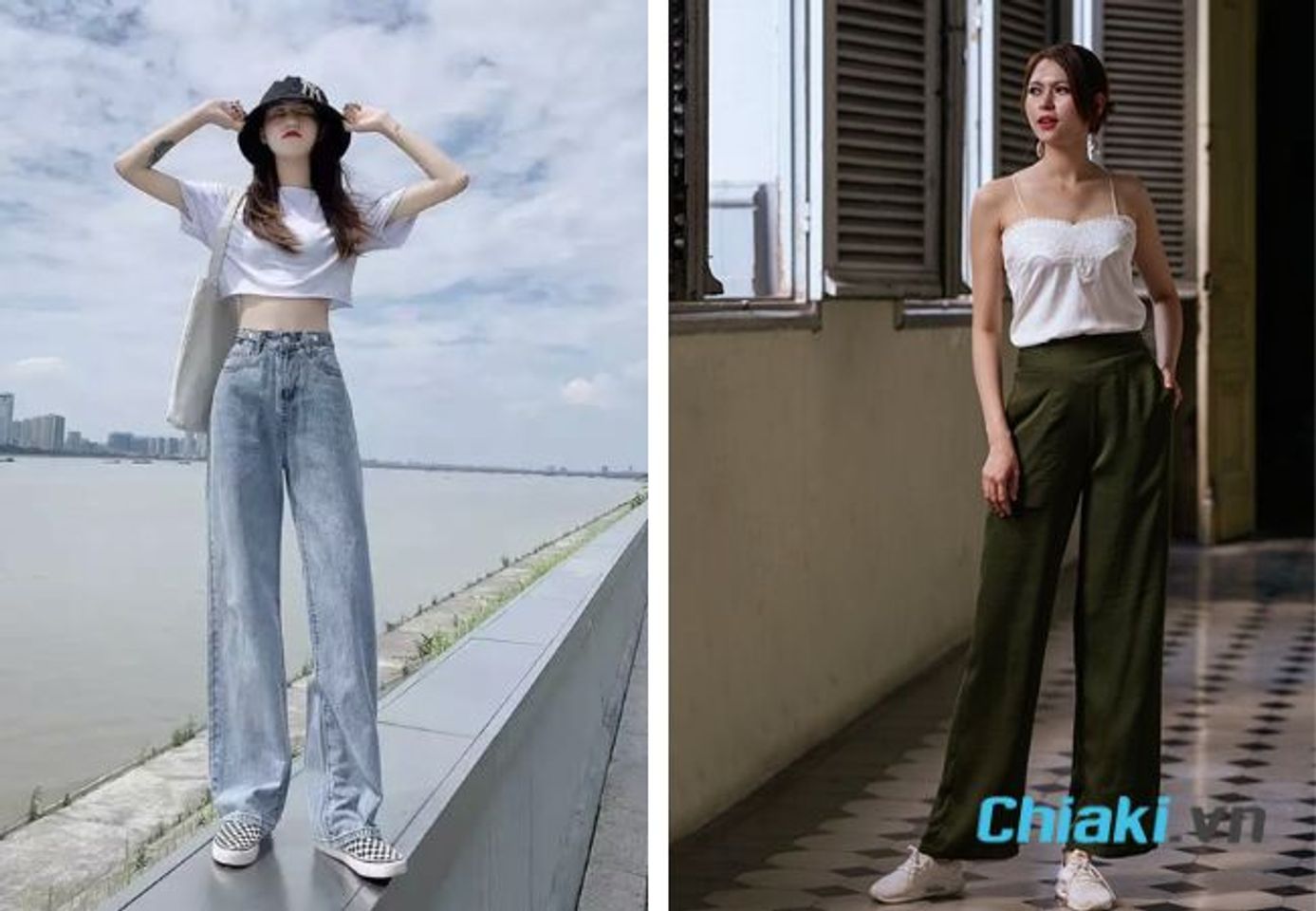 Phối đồ với gi&agrave;y sneaker nữ v&agrave; quần ống rộng