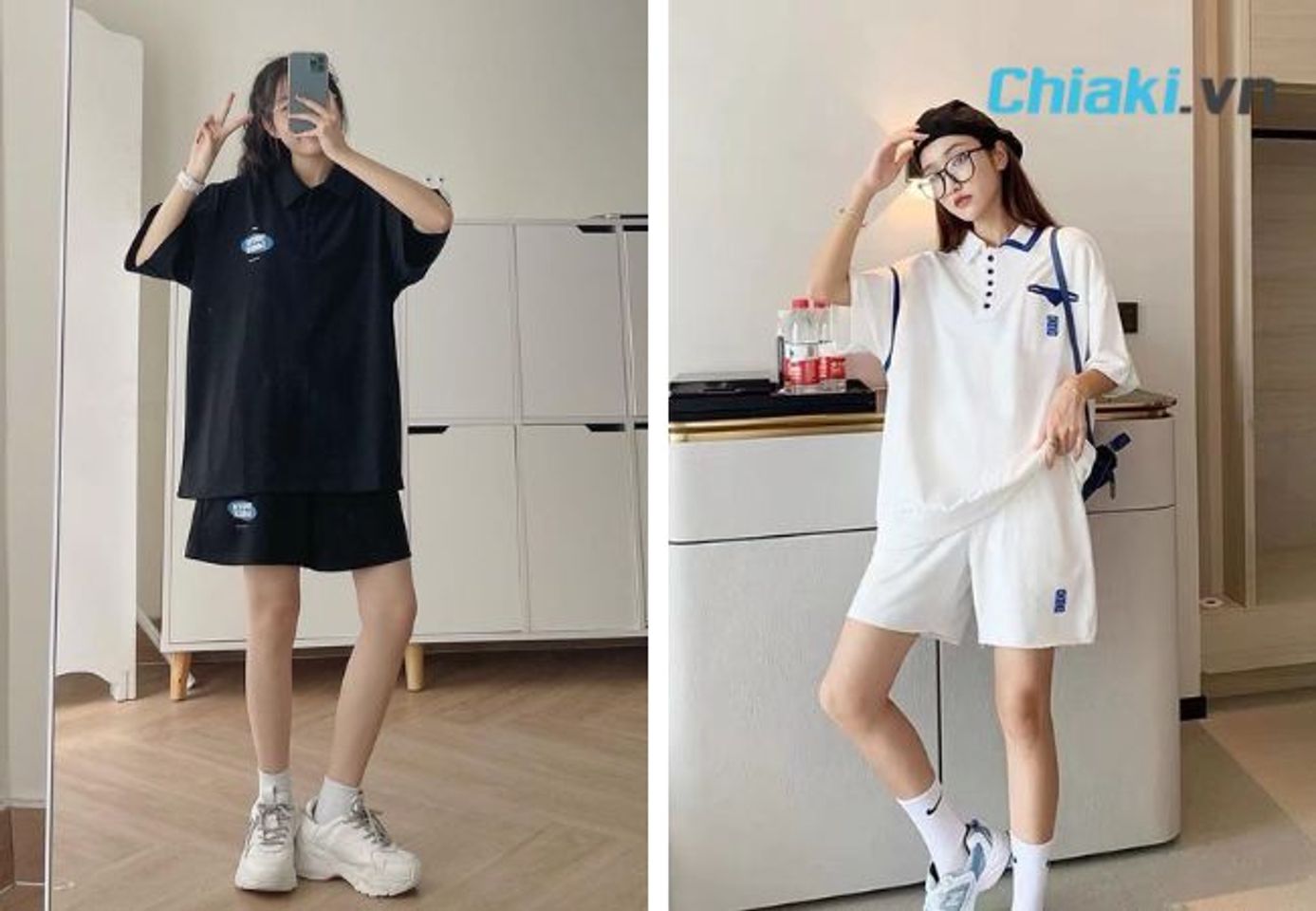 Phối đồ với gi&agrave;y sneaker nữ v&agrave; set polo