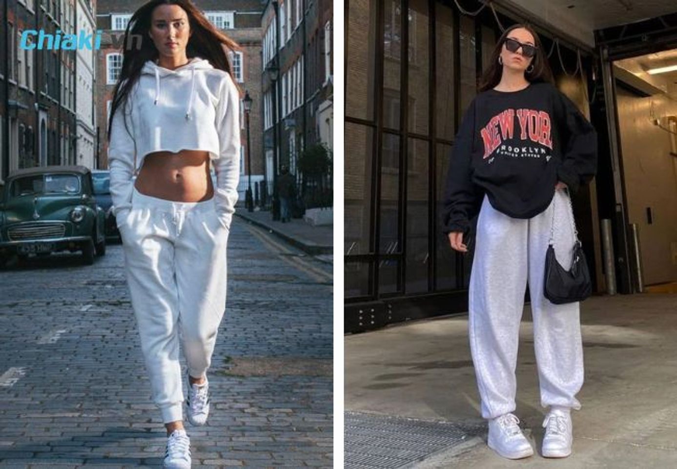 Phối đồ với gi&agrave;y thể thao nữ trắng, &aacute;o hoodie v&agrave; quần jogger