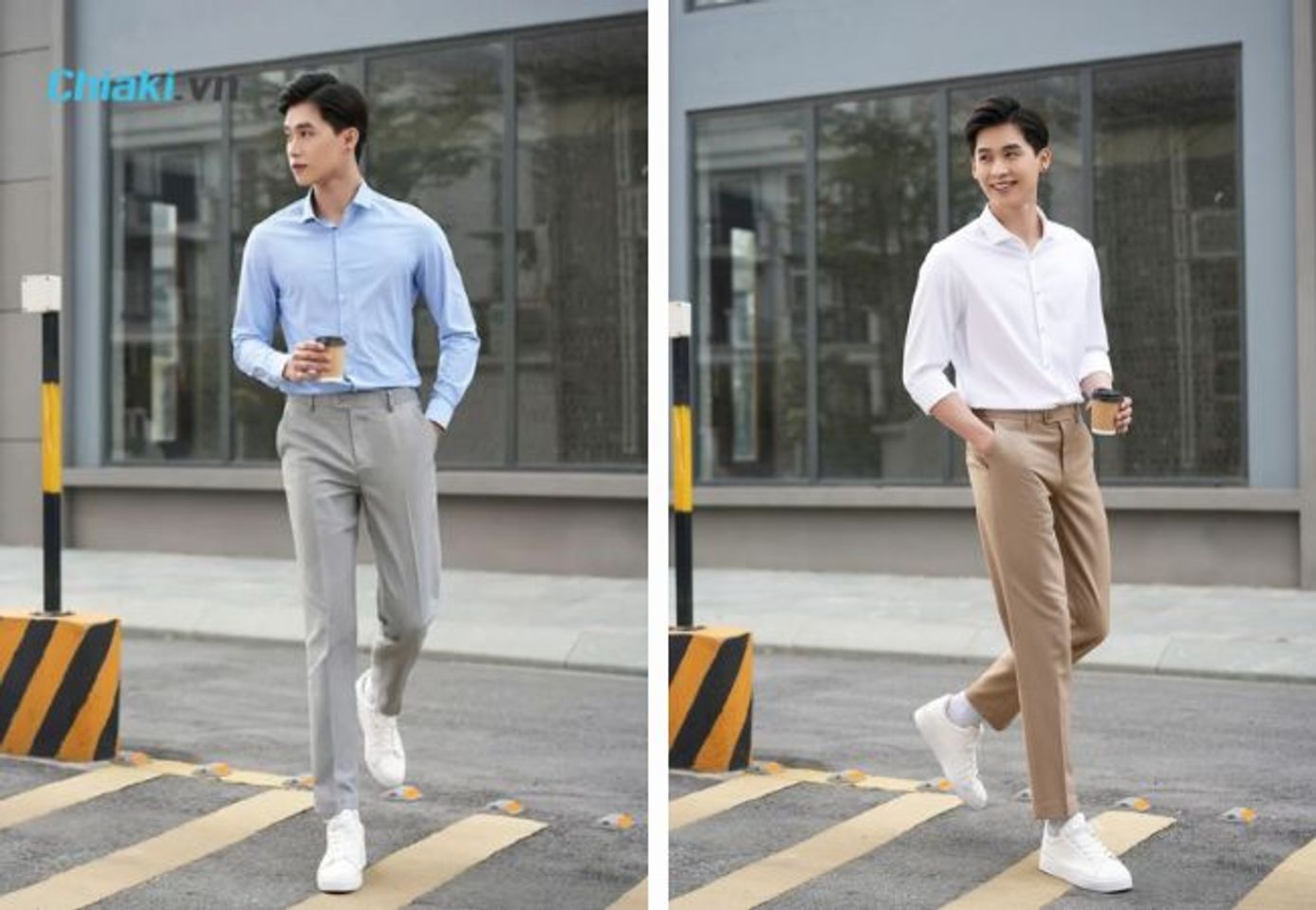 Phối đồ với gi&agrave;y trắng với &aacute;o sơ mi
