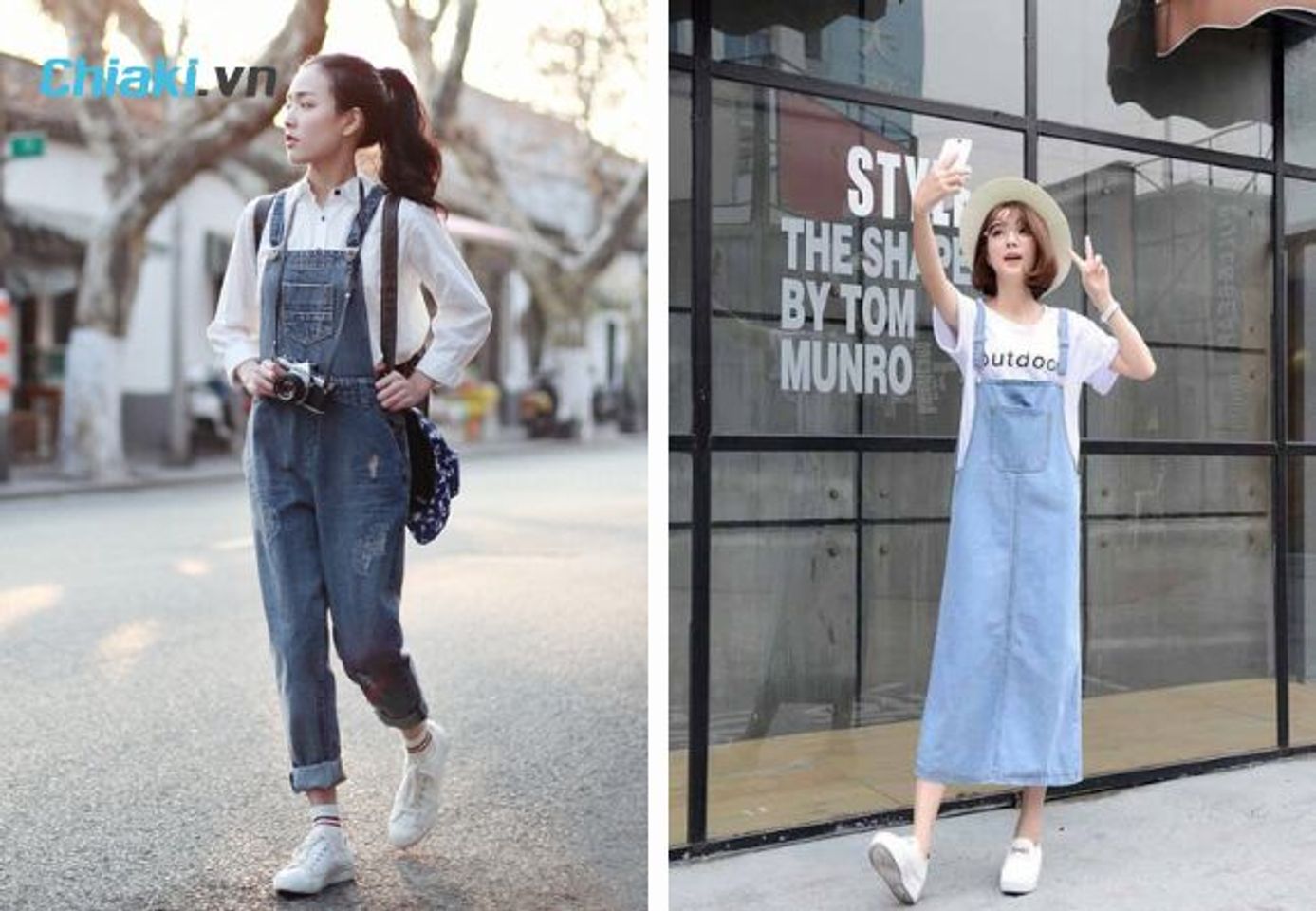Phối gi&agrave;y thể thao trắng nữ c&ugrave;ng quần/v&aacute;y yếm