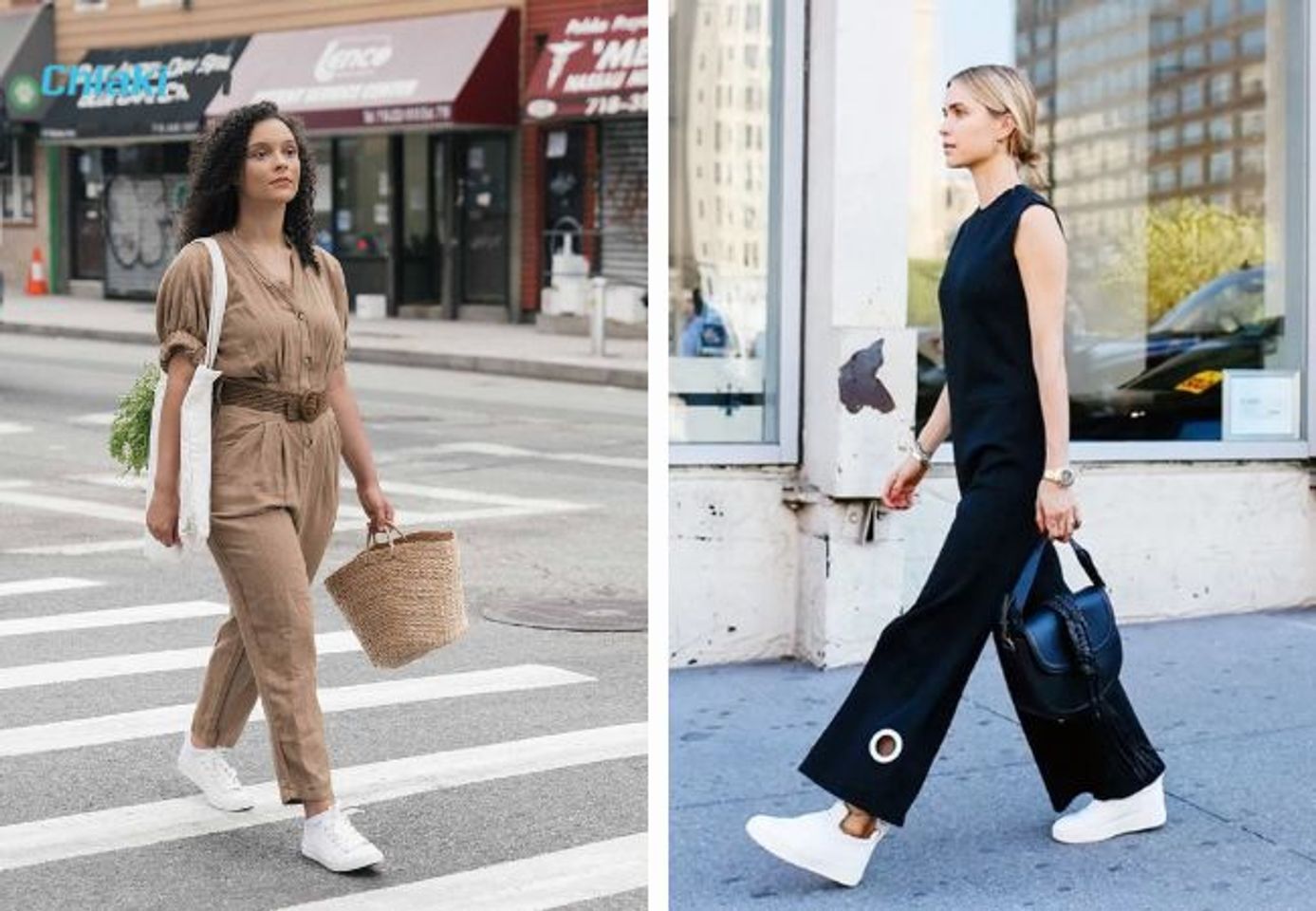 Phối gi&agrave;y thể thao trắng nữ với jumpsuit