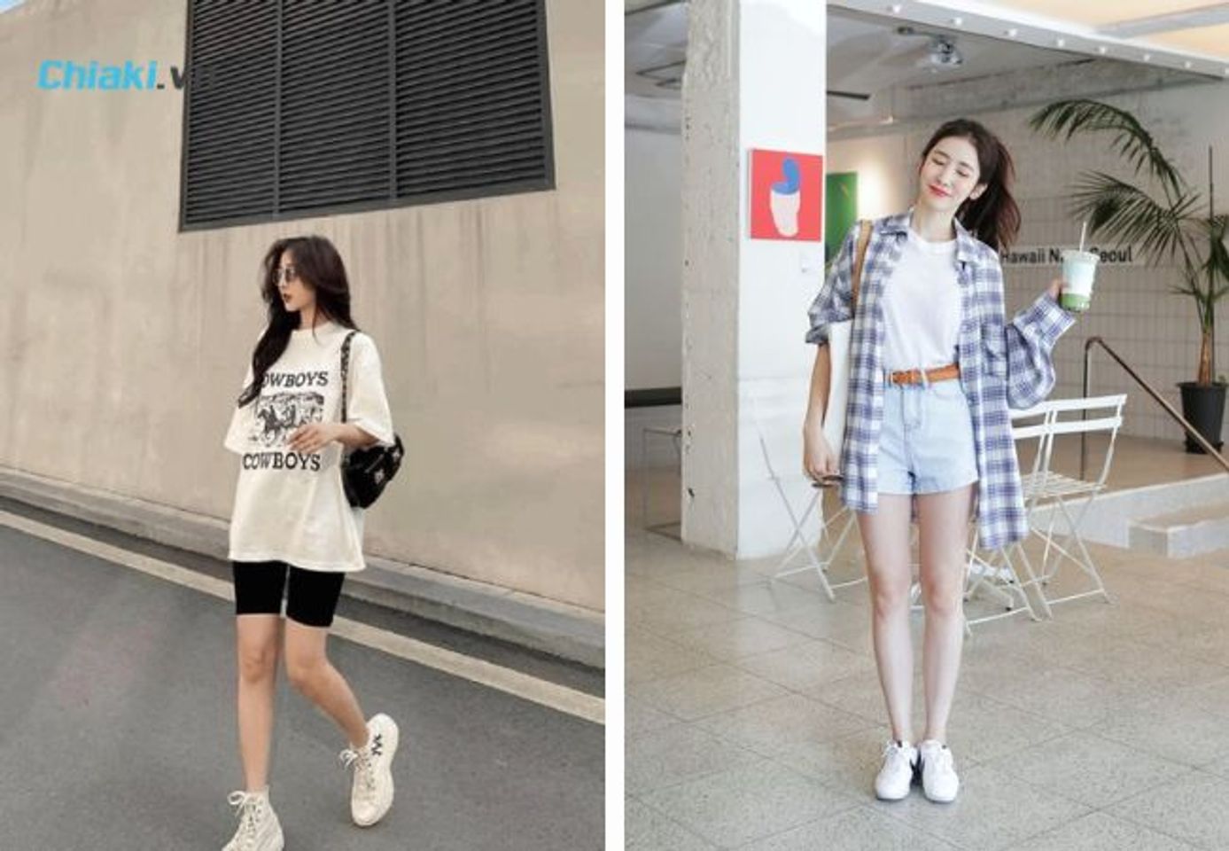 Phối gi&agrave;y trắng c&ugrave;ng &aacute;o thun v&agrave; quần short nữ