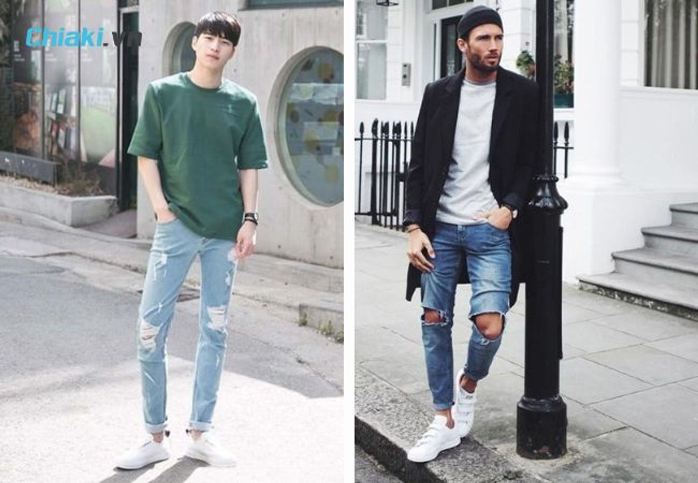 Phối gi&agrave;y trắng nam c&ugrave;ng quần jean nam