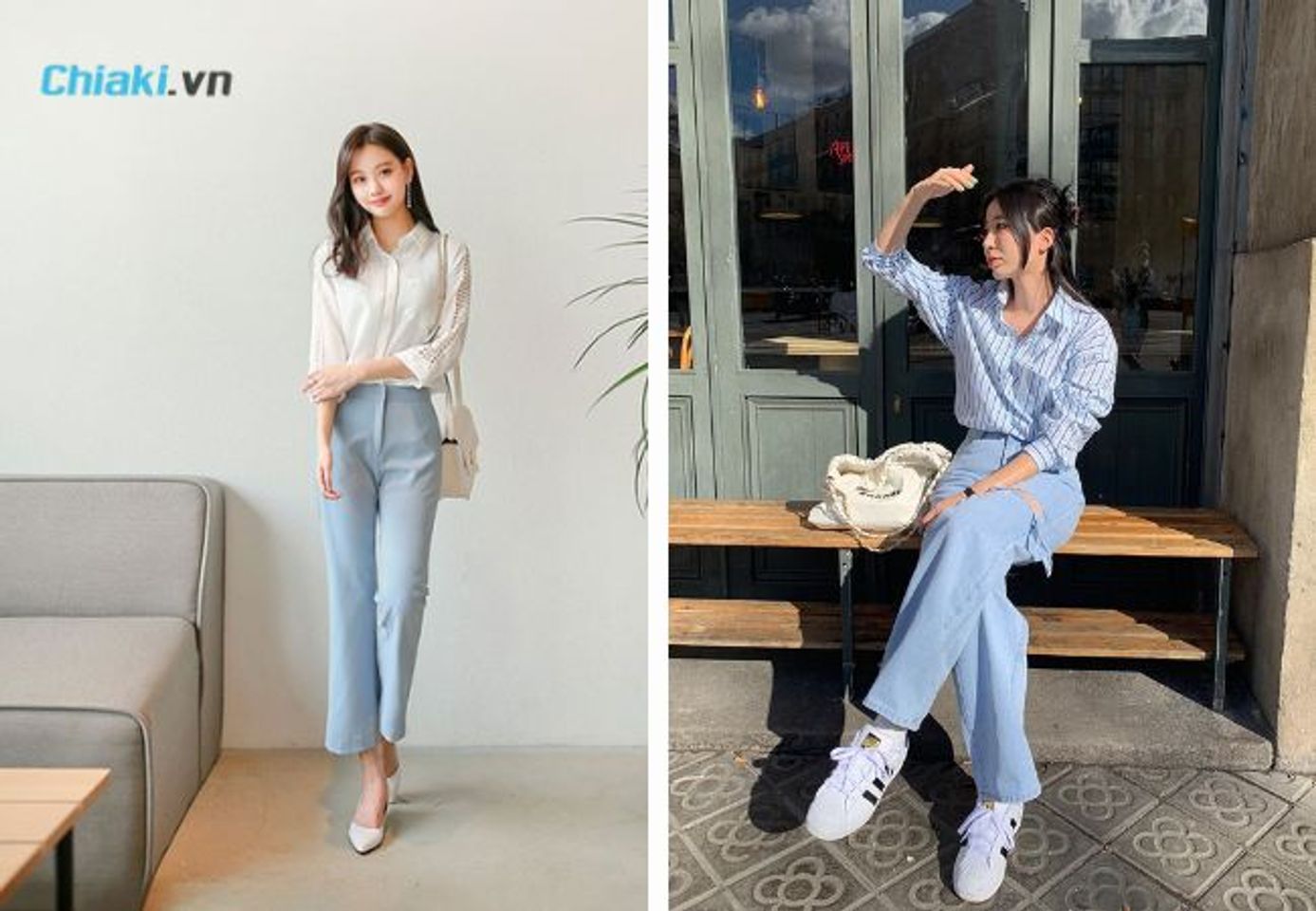 Phối gi&agrave;y trắng nữ c&ugrave;ng quần jean v&agrave; &aacute;o sơ mi