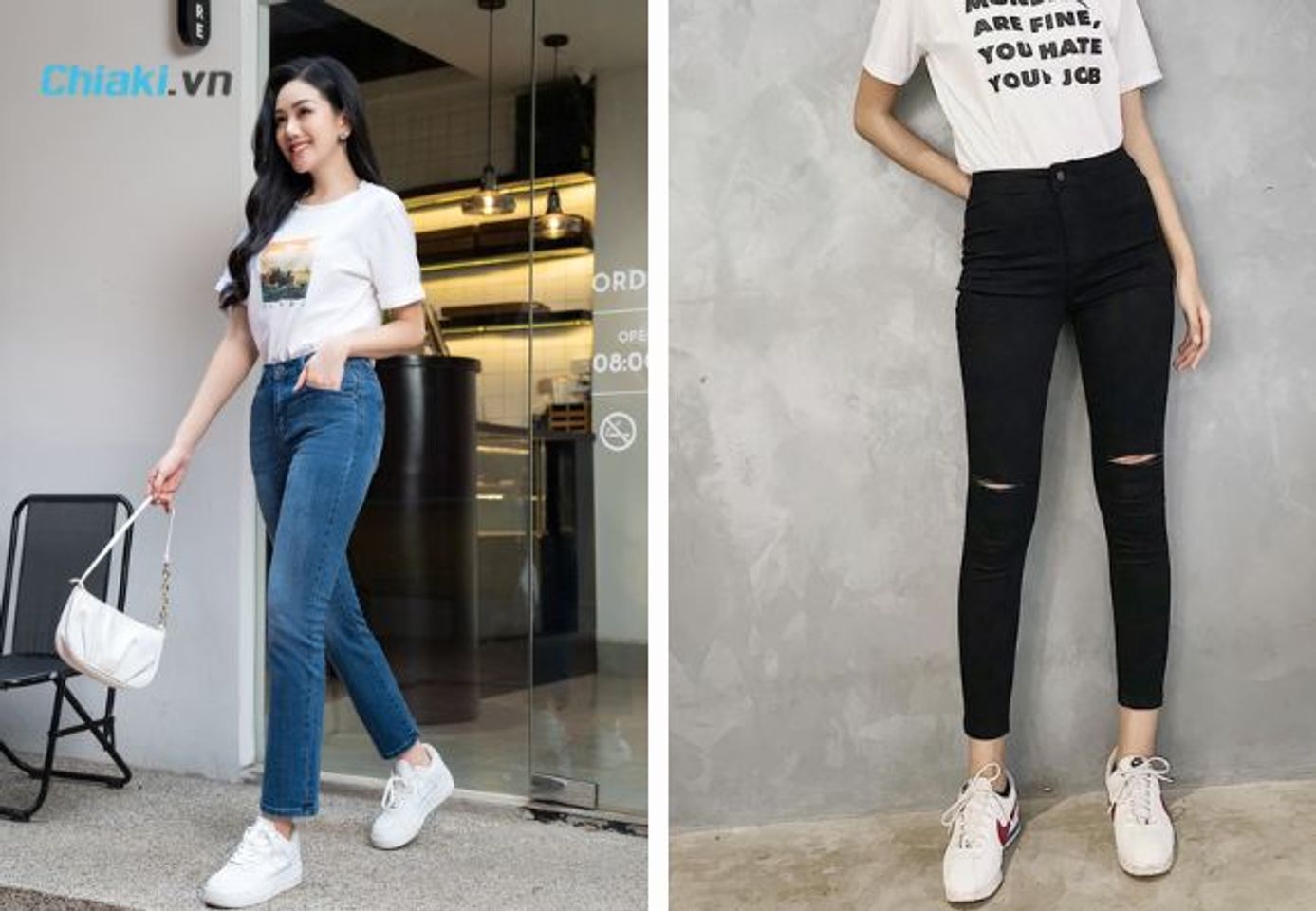 Phối gi&agrave;y trắng nữ c&ugrave;ng quần skinyfat
