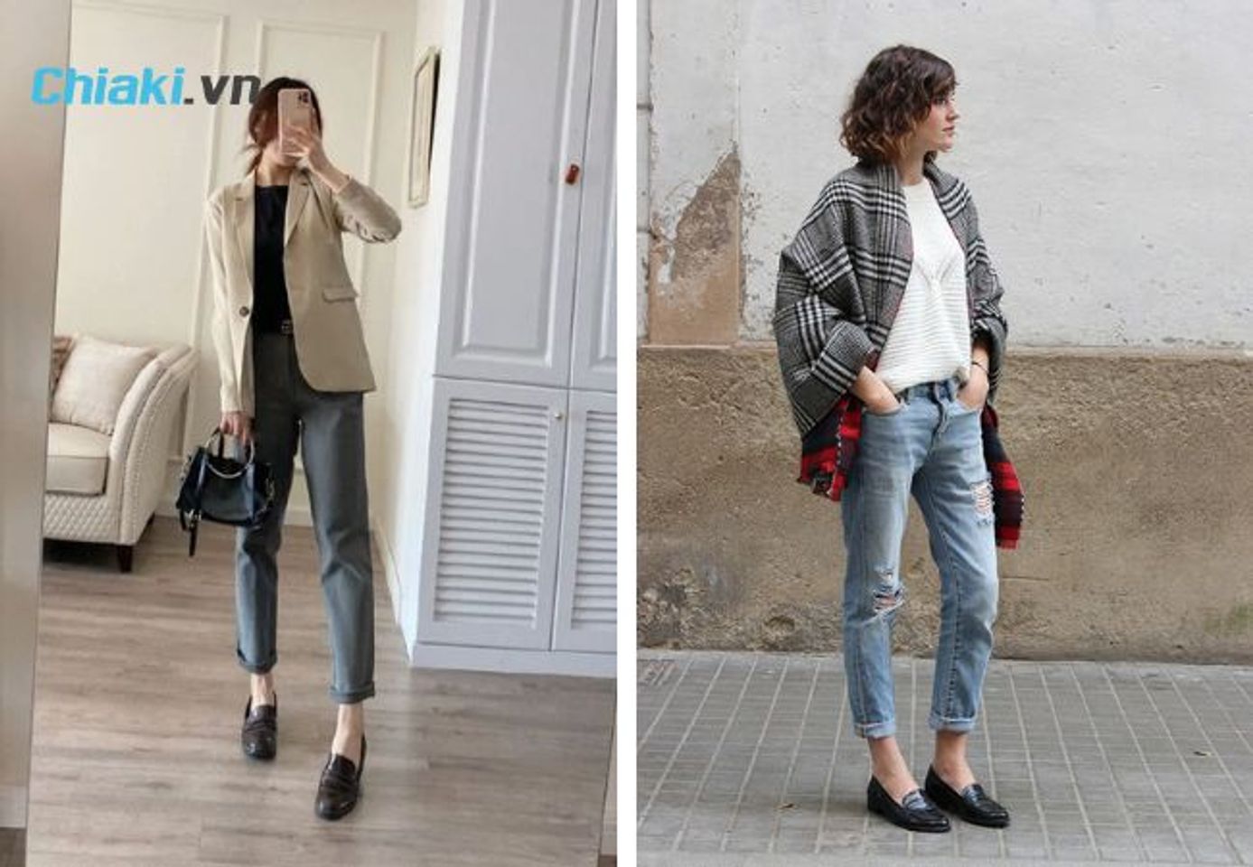 Quần jean nữ phối c&ugrave;ng gi&agrave;y Loafer