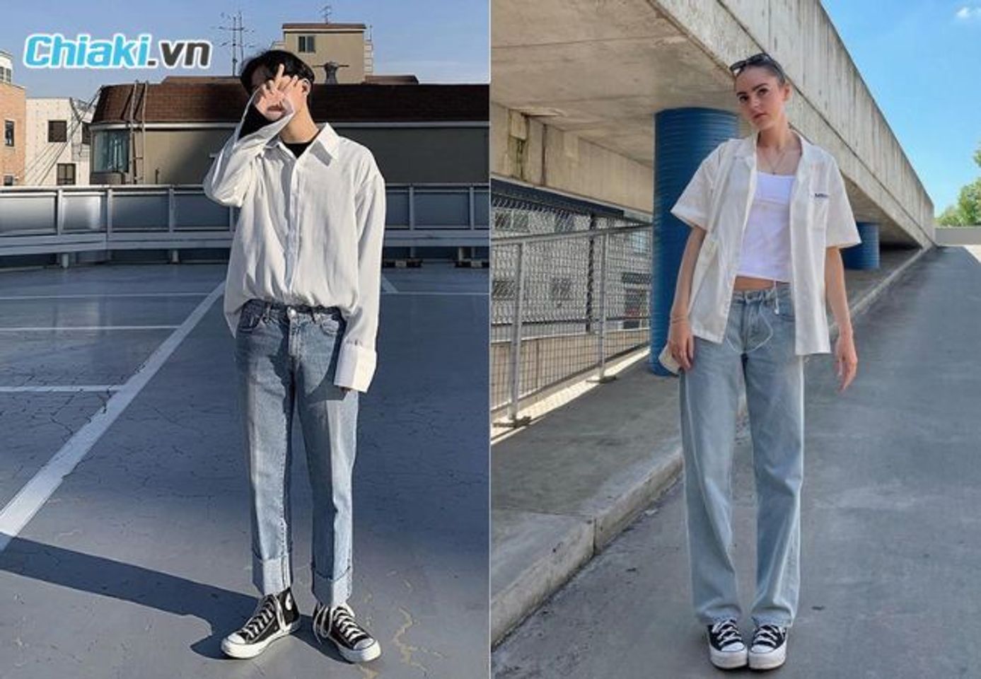 Sơ mi v&agrave; quần d&agrave;i c&ugrave;ng Converse