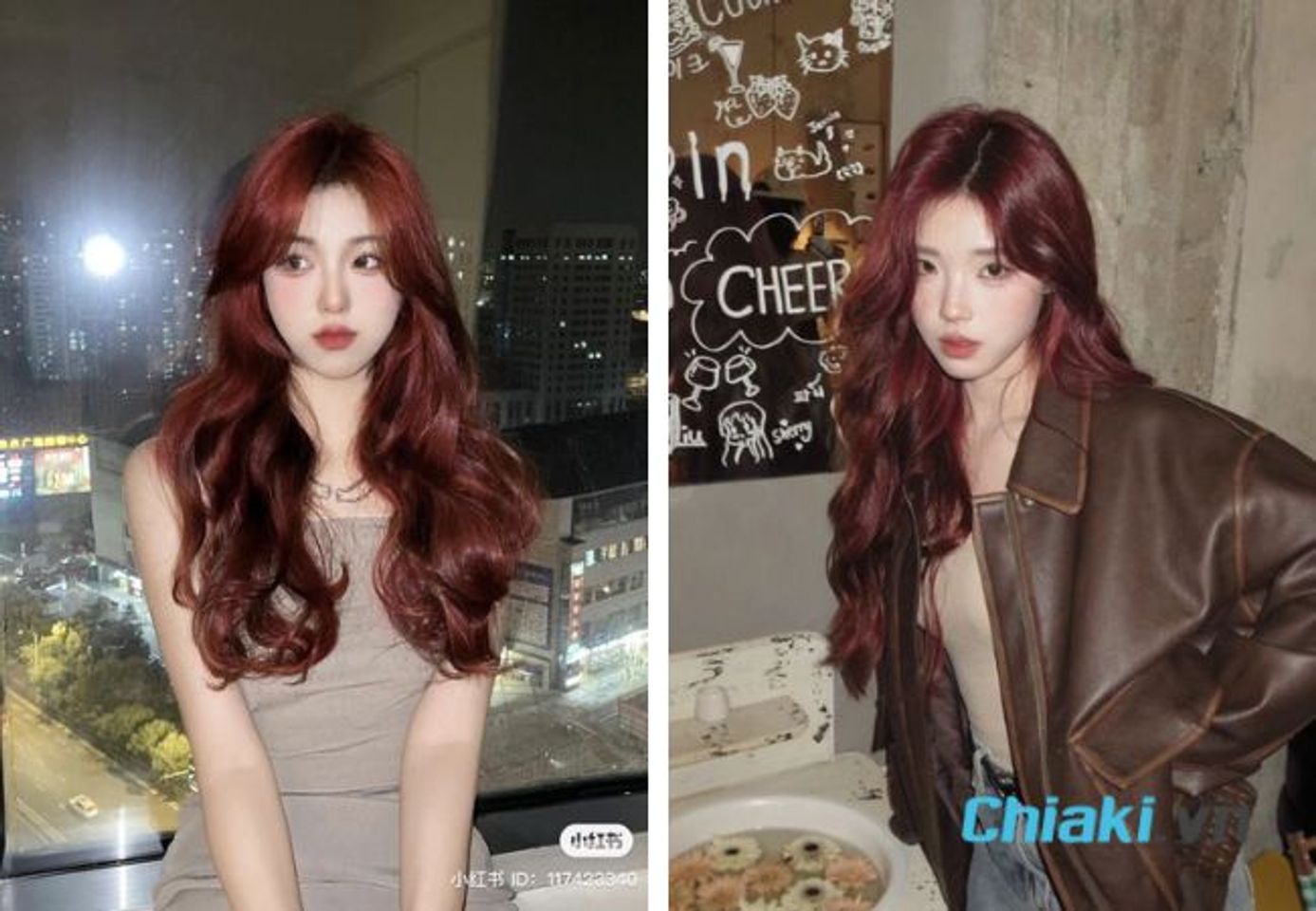 T&oacute;c n&acirc;u đỏ cherry uốn xoăn