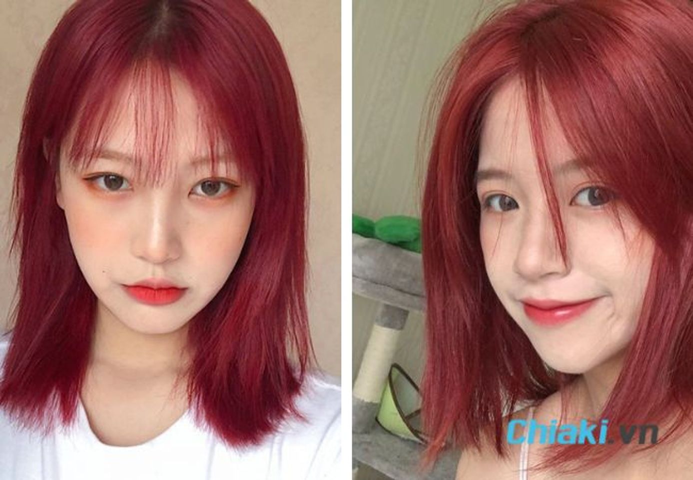 T&oacute;c ngang vai nhuộm n&acirc;u đỏ cherry