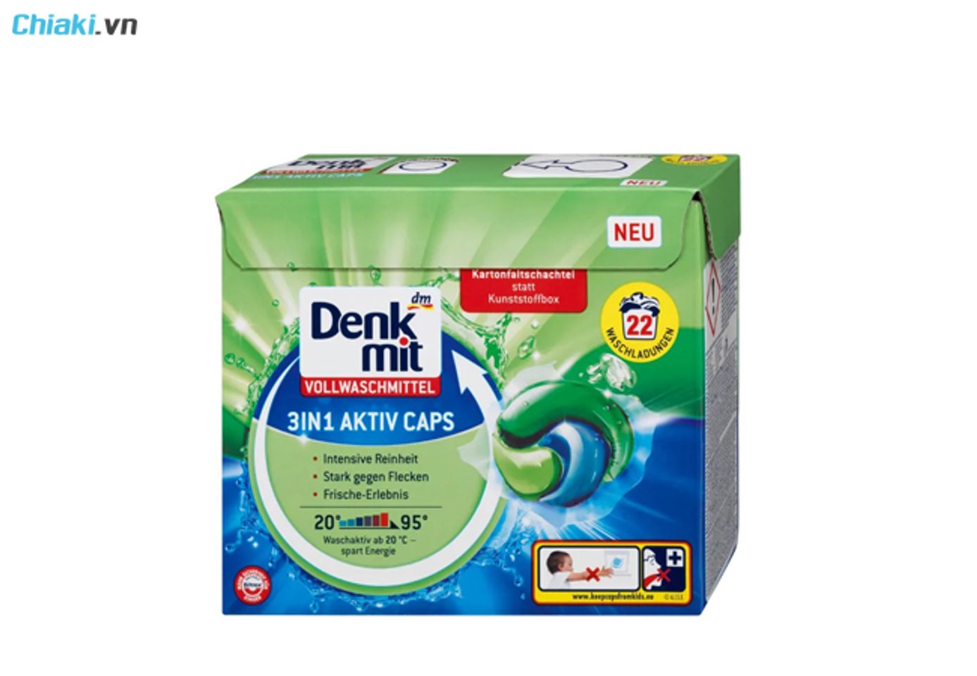 Vi&ecirc;n giặt quần &aacute;o Denkmit Vollwaschmittel 3in1 Aktiv Caps