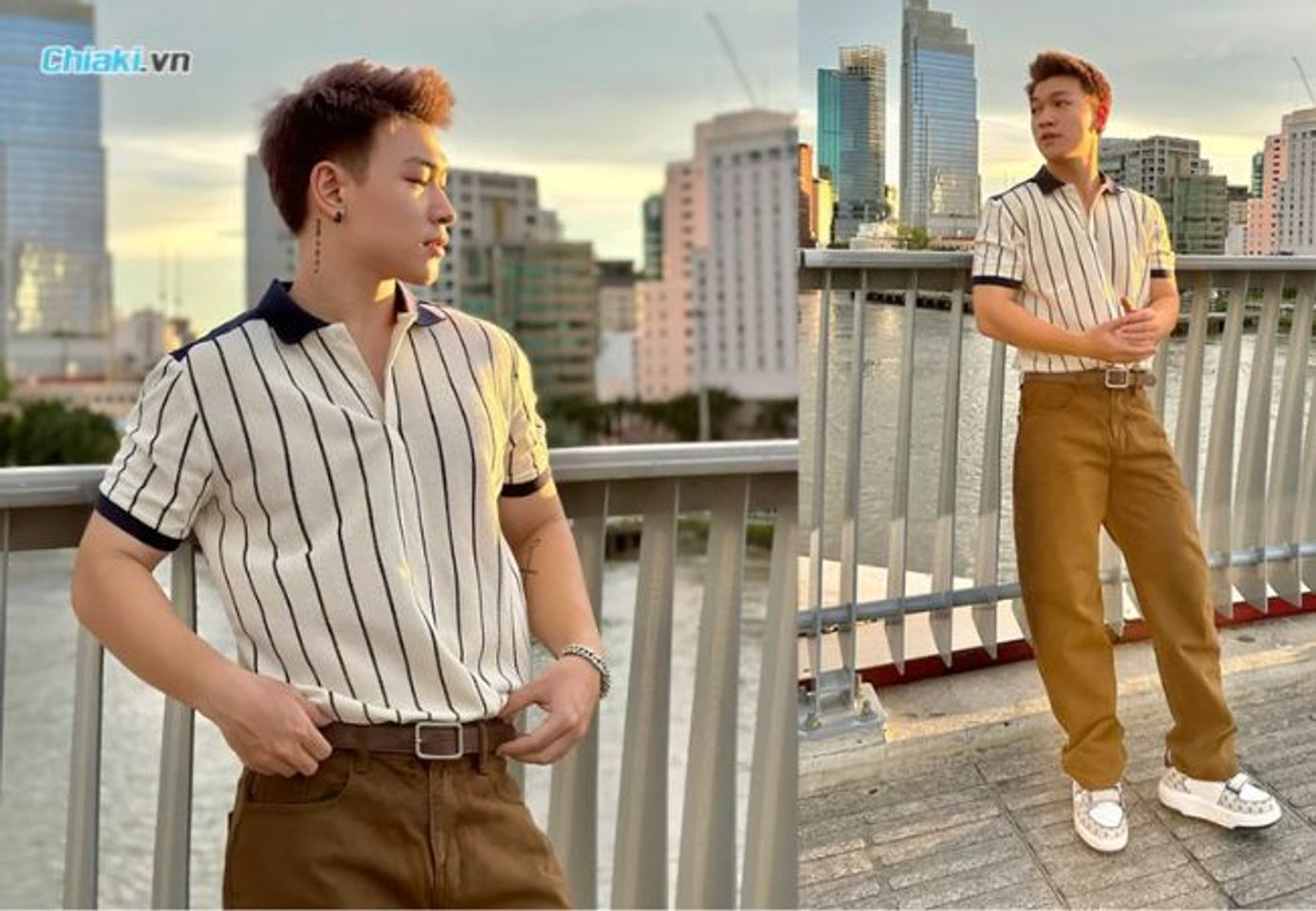 &Aacute;o Polo nam phối với quần kaki cực kỳ trendy