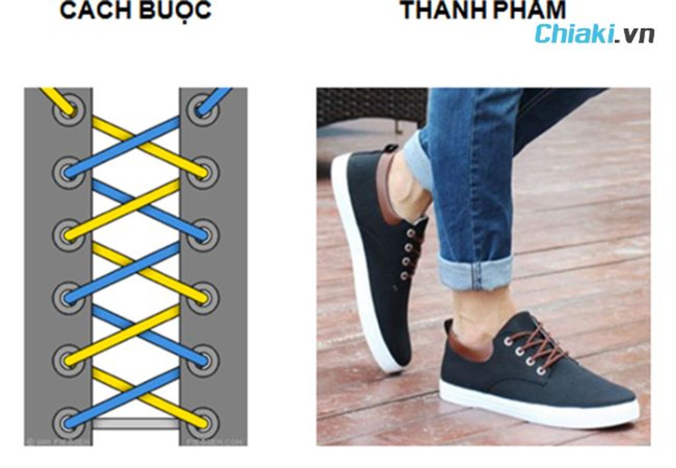 C&aacute;ch thắt d&acirc;y gi&agrave;y đ&aacute; b&oacute;ng kiểu thắt d&acirc;y ch&eacute;o vắt l&ecirc;n tr&ecirc;n
