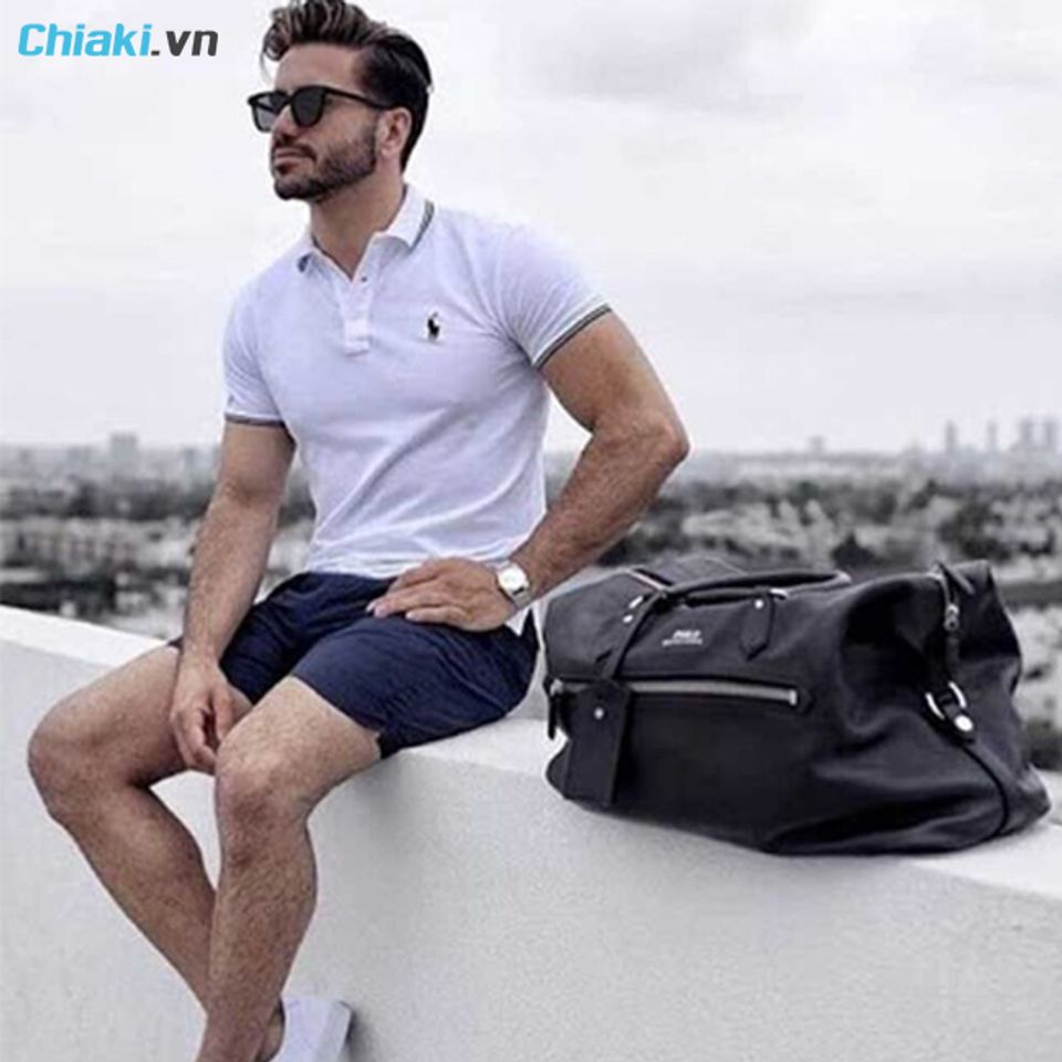 &aacute;o polo trung ni&ecirc;n phối với quần short