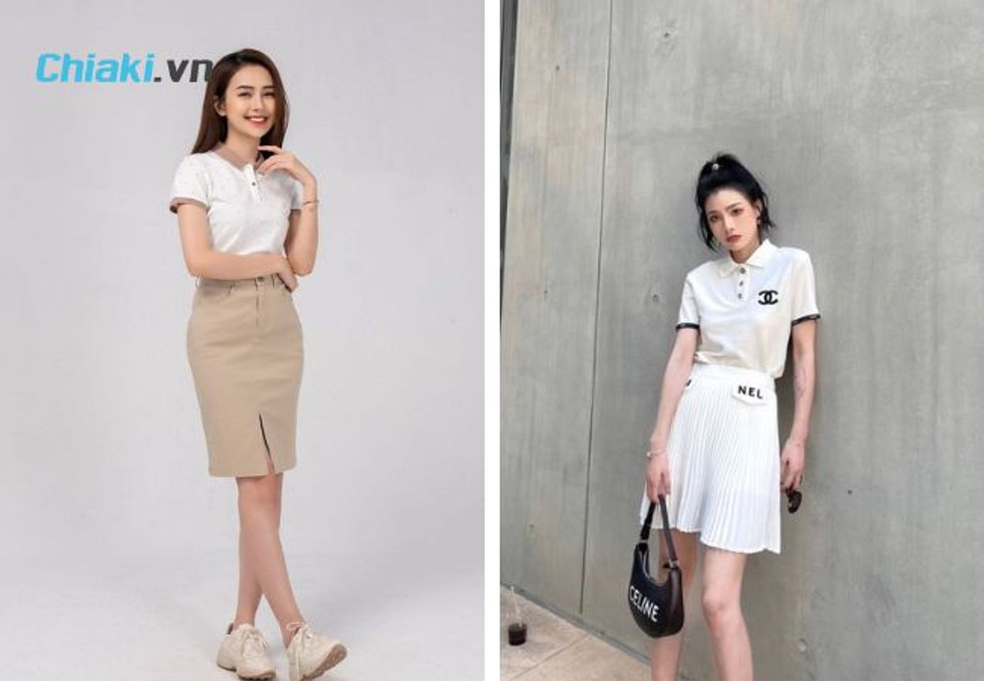 Mix &aacute;o thun polo nữ c&ugrave;ng ch&acirc;n v&aacute;y