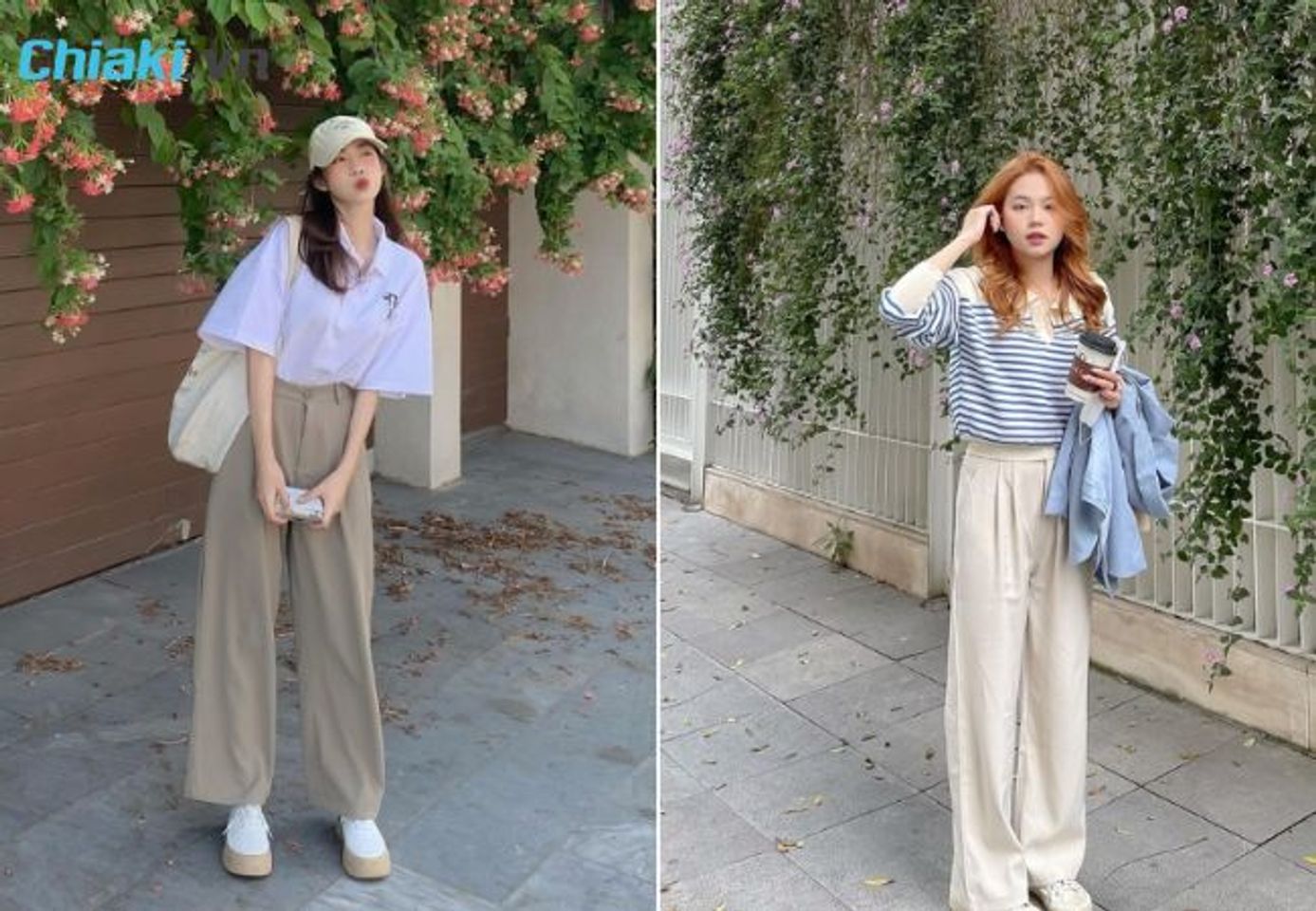 Phối &aacute;o polo nữ c&ugrave;ng quần vải ống rộng