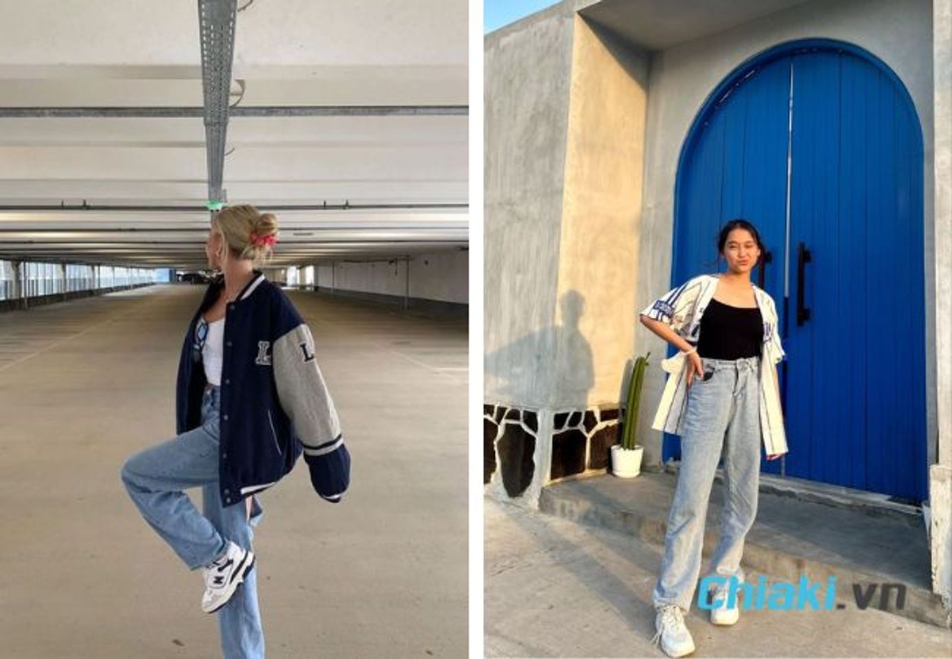Phối đồ với &aacute;o b&oacute;ng ch&agrave;y v&agrave; quần jeans