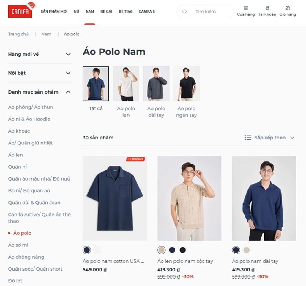 Shop &aacute;o polo nam - Canifa